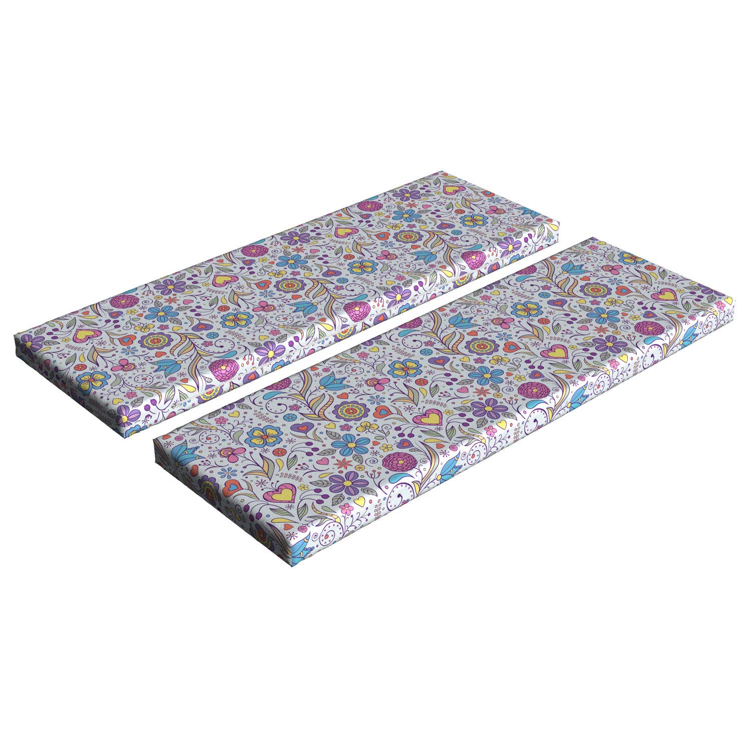Ambesonne Pastel Bench Cushion Set of 2 - Floral Garden Design with Peonies, Daisies & Tulips, Heart Accents, Standard Size 45