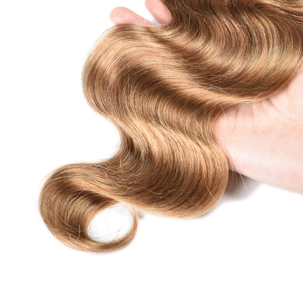 WOME Honey Blonde Hair Weave Bundles - 100% Virgin Peruvian Human Hair #27 Body Wave 8A Grade Unprocessed Remy Hair Extensions (10 12 14 Inch) for Natural Look & Styling - Perfect for Daily Wear, Parties & Special Occasions