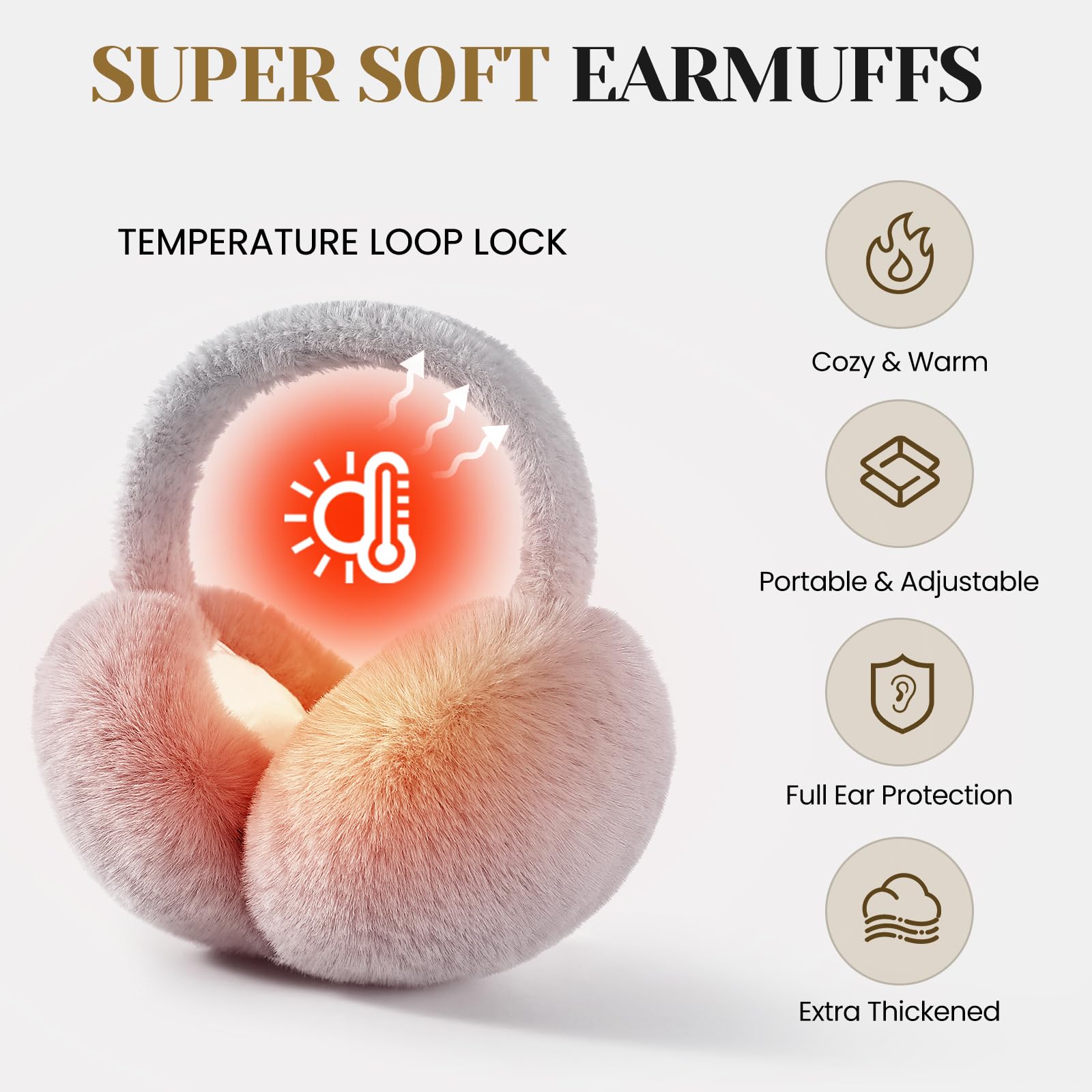 Premillow Winter Earmuffs for Women & Men - Soft Faux Fur Foldable Ear Warmers, Cozy Fluffy Ear Covers for Cold Weather - Perfect for Skiing, Snowboarding & Outdoor Winter Activities