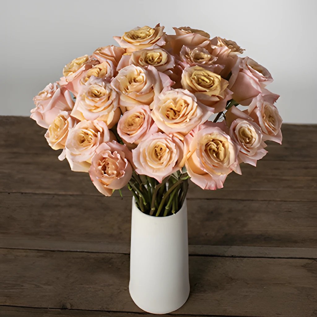 Blushing Peach Shimmer Rose Bouquet - Artificial Silk Flowers for Wedding Centerpieces, Home Decor, and Romantic Gift Giving