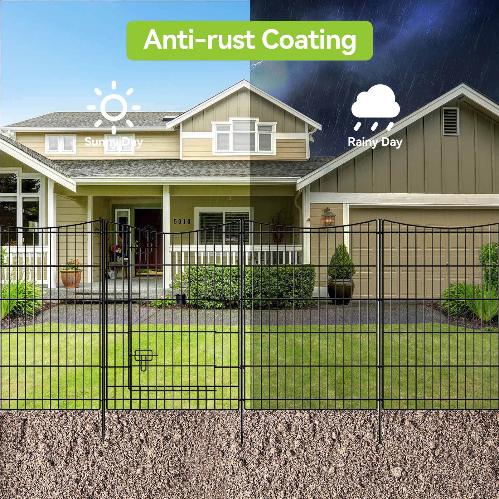 INJOPEXI 6-Panel 13ft x 36in Metal Garden Fence with Gate - Rustproof Outdoor Animal Barrier for Rabbits, Dogs - Perfect for Yard, Lawn, Patio, and Garden Protection