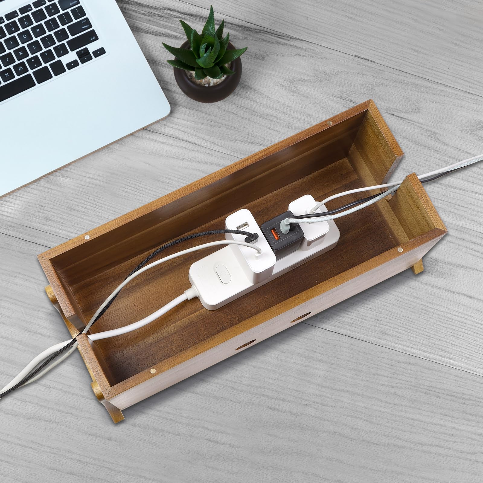 Acacia Wood Extra Large Cable Management Box - Cord Organizer & Hider for Power Strips, TV Wires, Desk Cables - Perfect for Office, Home Theater & Workspace Organization
