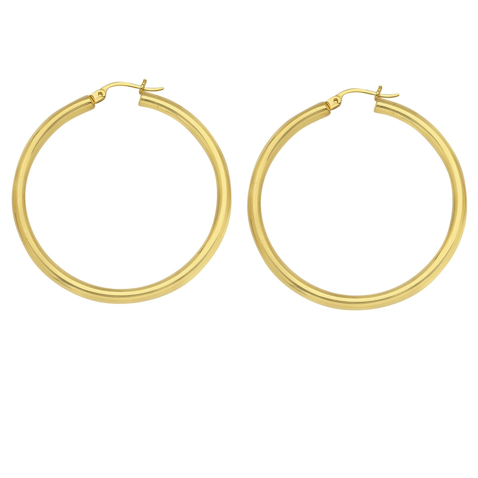 14K Yellow Gold Polished Hoop Earrings 3x25mm - Click Closure Post Back - Elegant Everyday Jewelry for Women, Perfect for Work, Parties & Special Occasions