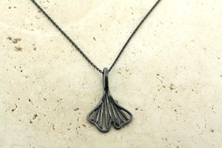 Oxidized Ginkgo Leaf Necklace - Sterling Silver Pendant for Women - Elegant Botanical Jewelry for Everyday Wear & Special Occasions