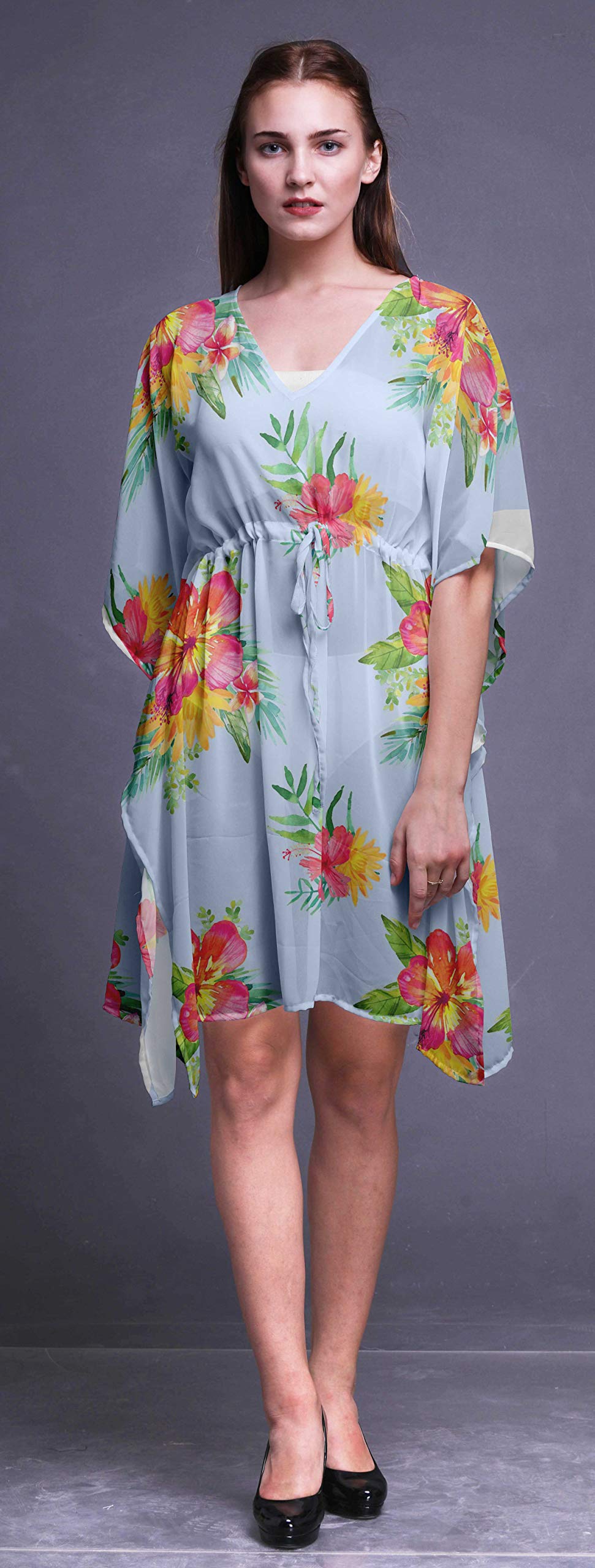 Bimba Women's Short Caftan Midi Dress - Beach Cover Up, Swimwear Wrap, Boho Summer Dress for Pool, Vacation & Resort Wear