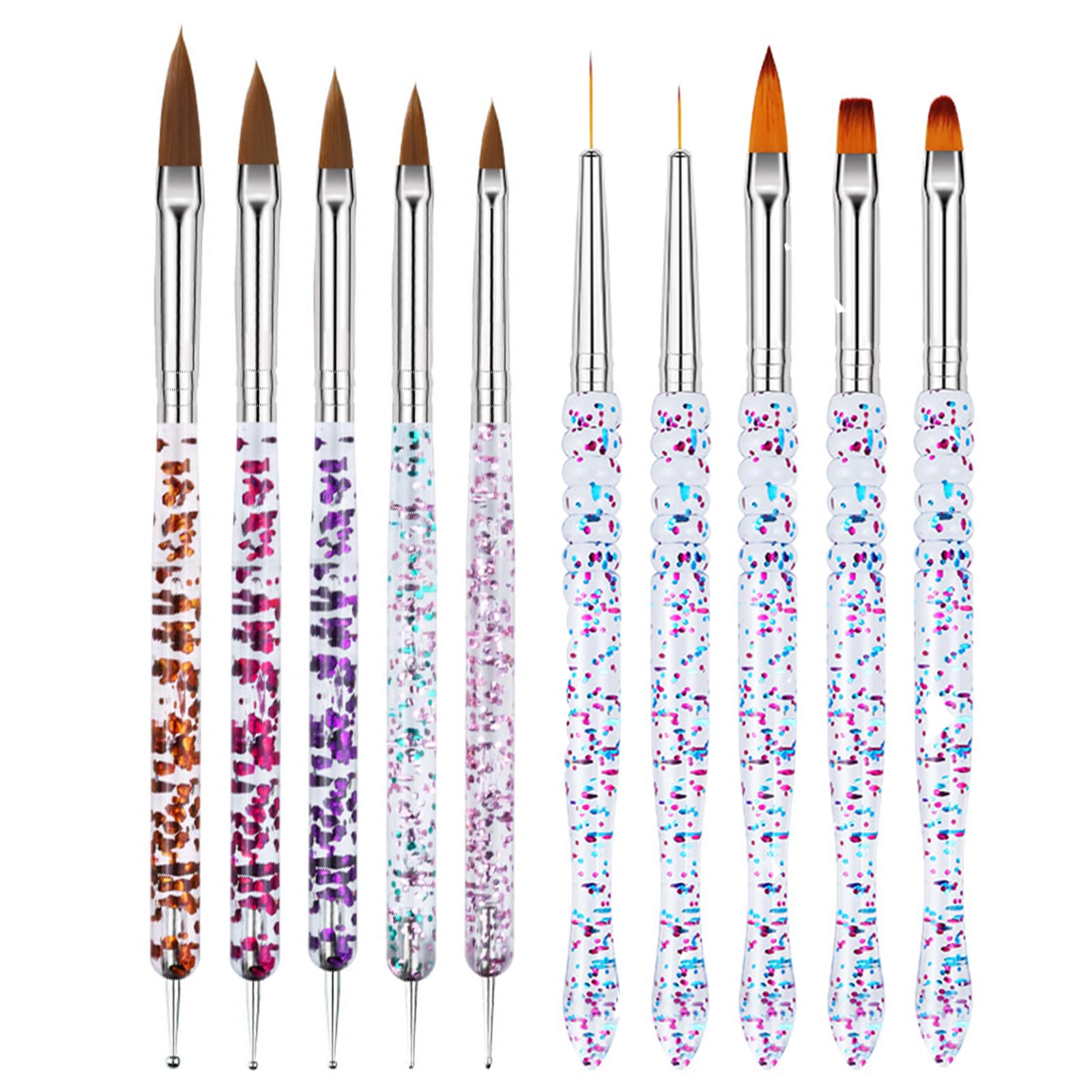 10Pcs Professional Nail Art Brushes Set with 5 Dotting Tools - Salon Quality Nail Painting Kit for Acrylic, Gel & Nail Art Designs - Perfect for Home Manicures & Professional Nail Salons