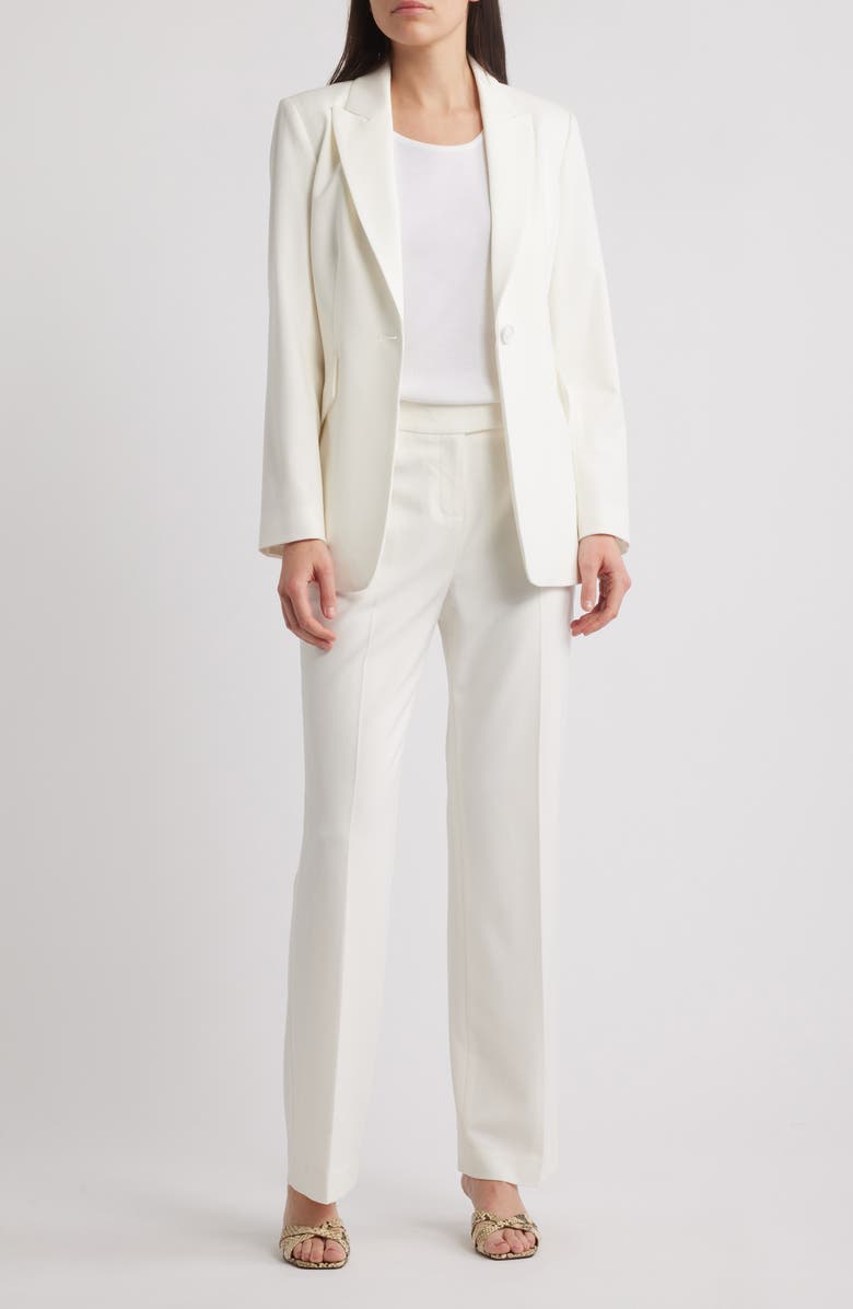 Elegant White 2-Piece Single Button Peak Lapel Business Casual Slim Fit Women's Suit Set for Office, Interview, and Formal Events