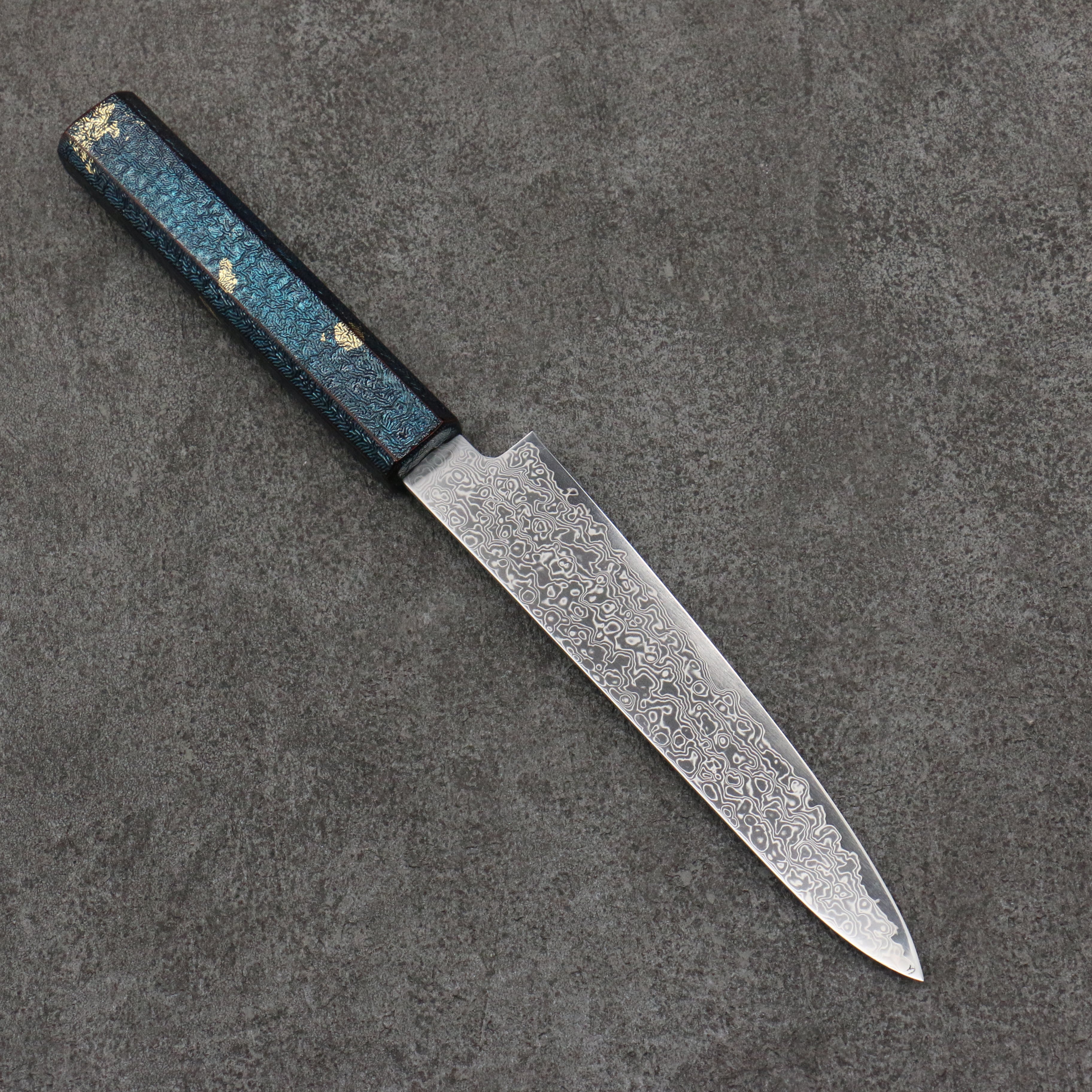 Premium Kanjyo SG2 Damascus Petty Utility Knife 150mm - Blue Lacquered Handle Japanese Chef Knife for Slicing, Chopping & Precision Cutting - Ideal for Home Cooks & Professional Chefs