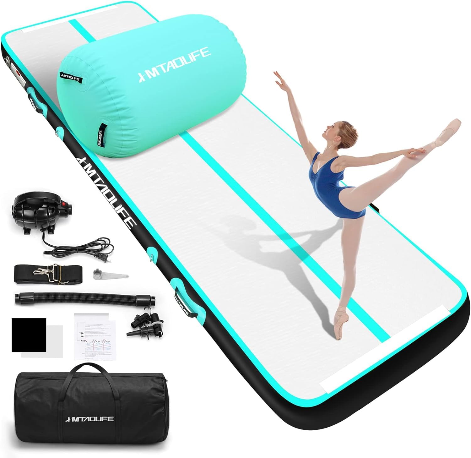 Inflatable Gymnastics Air Roller Barrel - Tumbling Mat for Yoga, Cheerleading & Backbend Training - Portable Home Gym Equipment for Kids & Adults - Perfect for Stretching, Flexibility & Somersault Practice