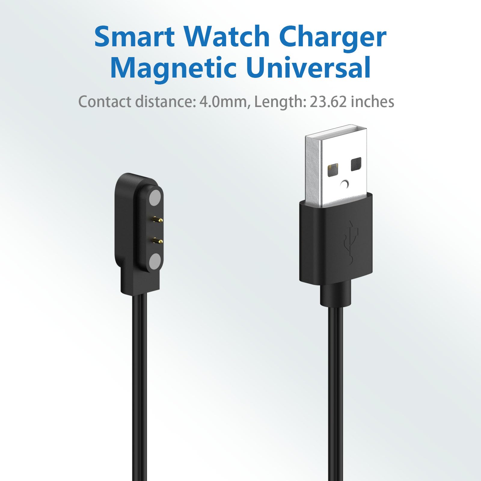 Magnetic Smart Watch Charger - 2 Pin Cable for Da Fit Watch, 4mm Contact Pin Spacing, Black | Perfect for Fitness Tracking & Daily Charging