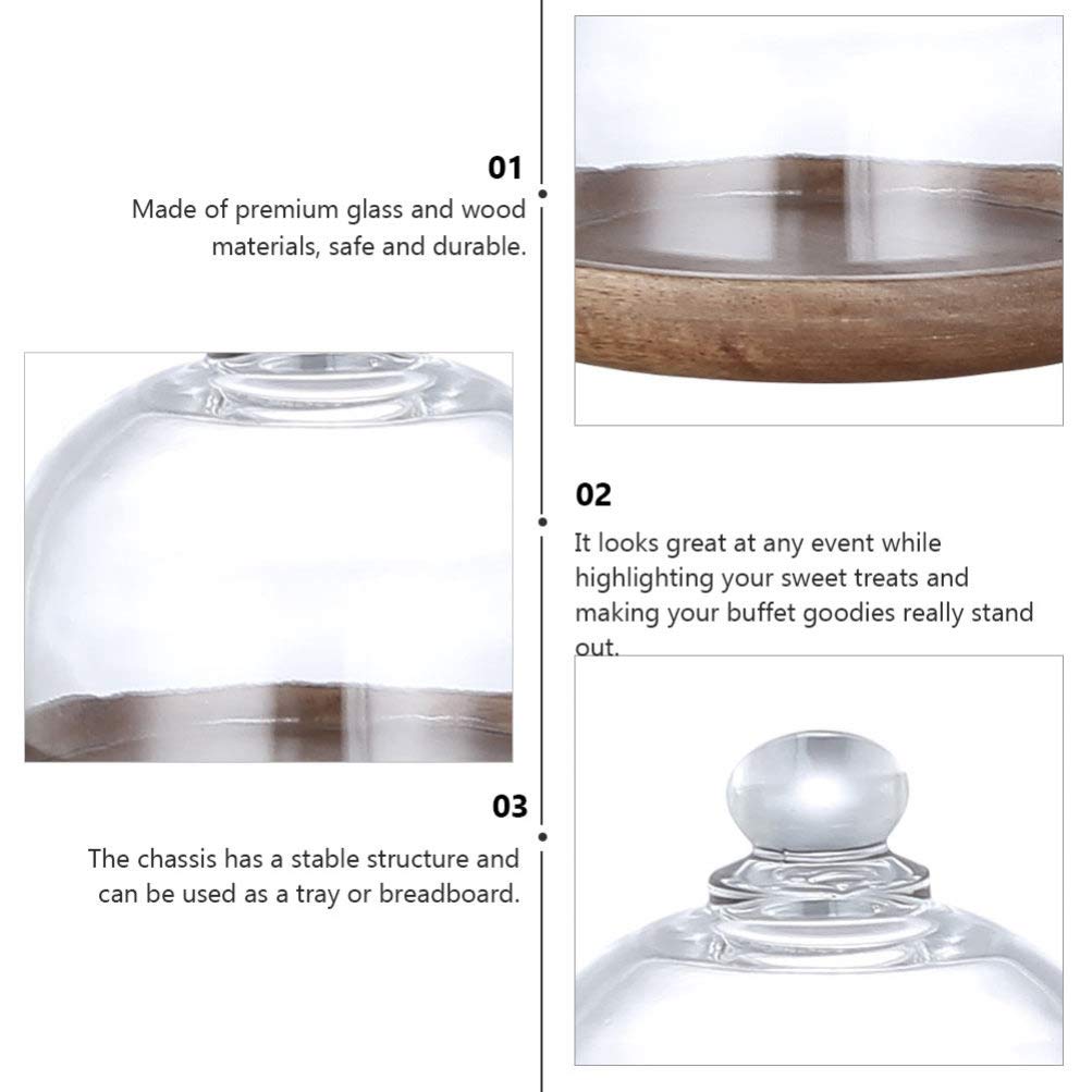 2Pcs Clear Glass Cake Stand with Dome Cover - Round Cake Plate Server Platter with Wooden Base & Glass Bell Jar - Perfect for Birthday Parties, Weddings, and Dessert Displays