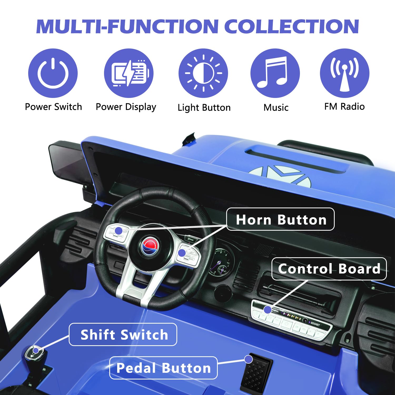 MOLACHI 12V Kids Ride on Car Truck - 2.4Ghz Remote Control Electric Vehicle for Toddlers with LED Lights, Bluetooth Music & Horn - 3 Speed Adjustable - Perfect for Birthday Gifts & Outdoor Play (Blue)