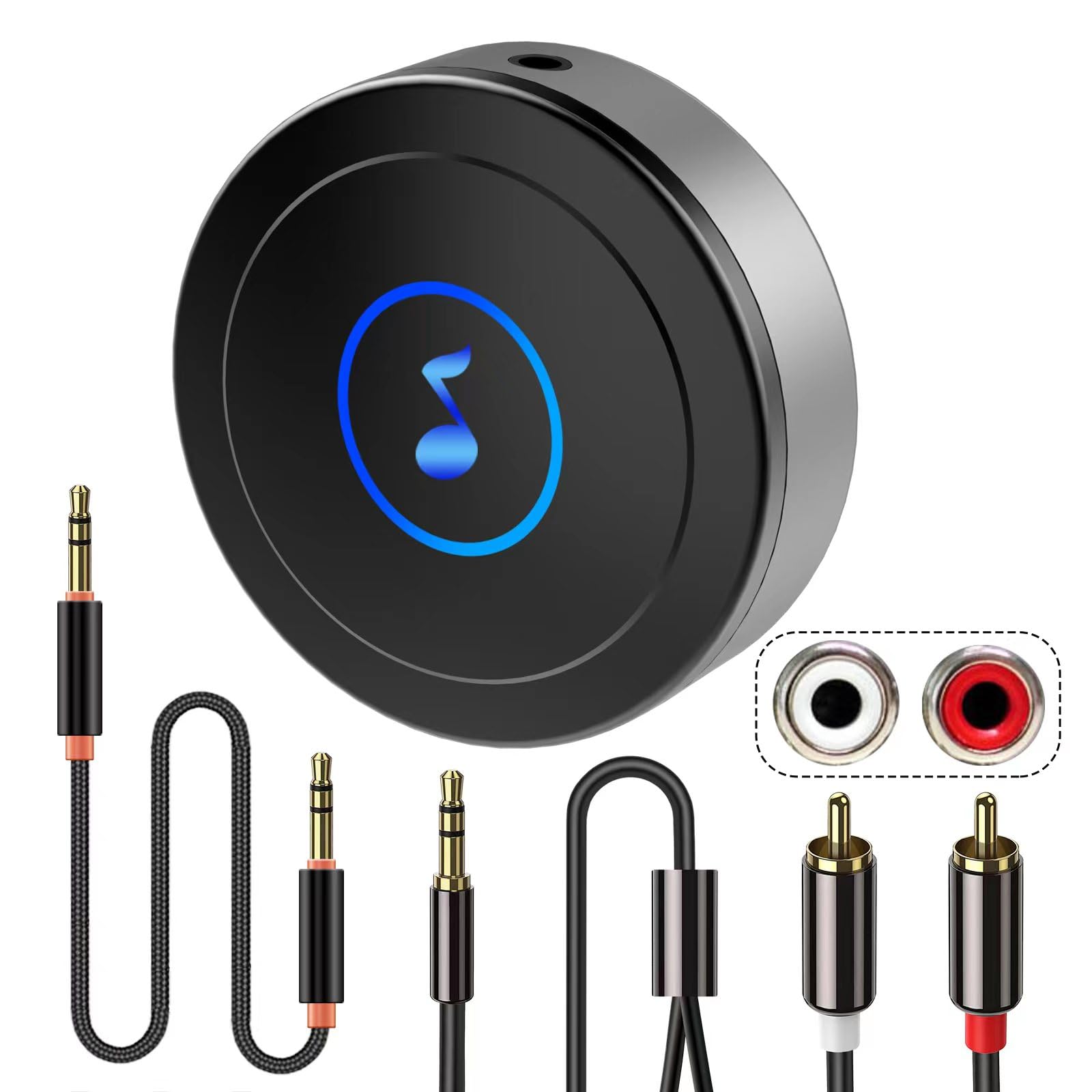 Bluetooth 5.0 Audio Receiver - Wireless Stereo Adapter for Home Speakers, TV, PC | Low Latency HD Sound | Dual Device Pairing | Works with AUX 3.5mm/RCA Input | Perfect for Home Theater, Gaming & Music Streaming