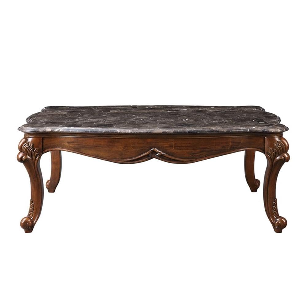 Acme Miyeon Rectangular Coffee Table with Marble Top & Cherry Wood Frame - Modern Living Room Furniture for Home Decor & Small Space