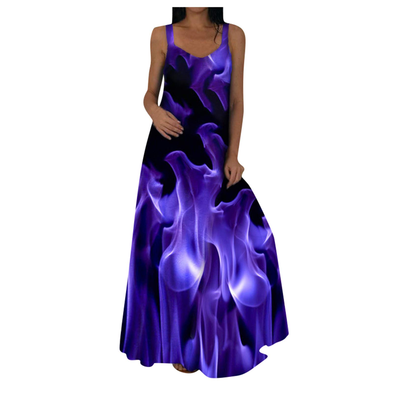 Euone Women's Summer Casual Dresses - Sexy Sleeveless Tank Dress with Vibrant Fire Print | Perfect for Beach Vacations, Pool Parties & Date Nights