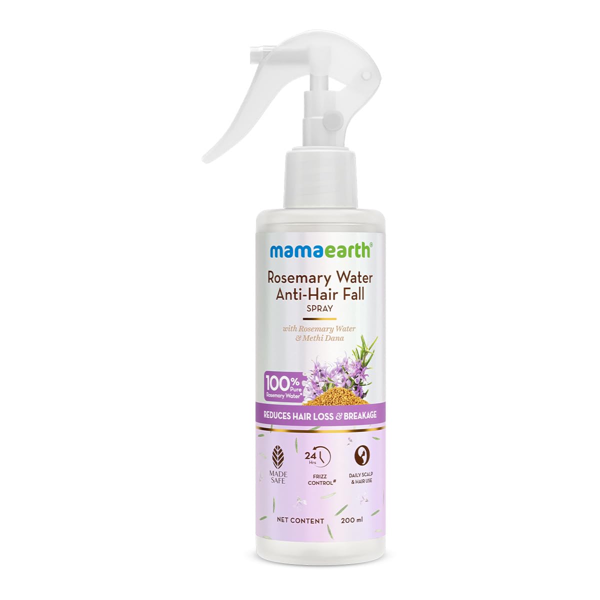 Mamaearth Rosemary Water Anti-Hair Fall Spray with 100% Pure Rosemary & Fenugreek Extract | Hair Growth Treatment for Stronger, Thicker Hair | 24-Hour Frizz Control & Shine | Folligen ANALupe & Fision Aquashield Technology | 200ml | Perfect for Daily Hair Care & Styling