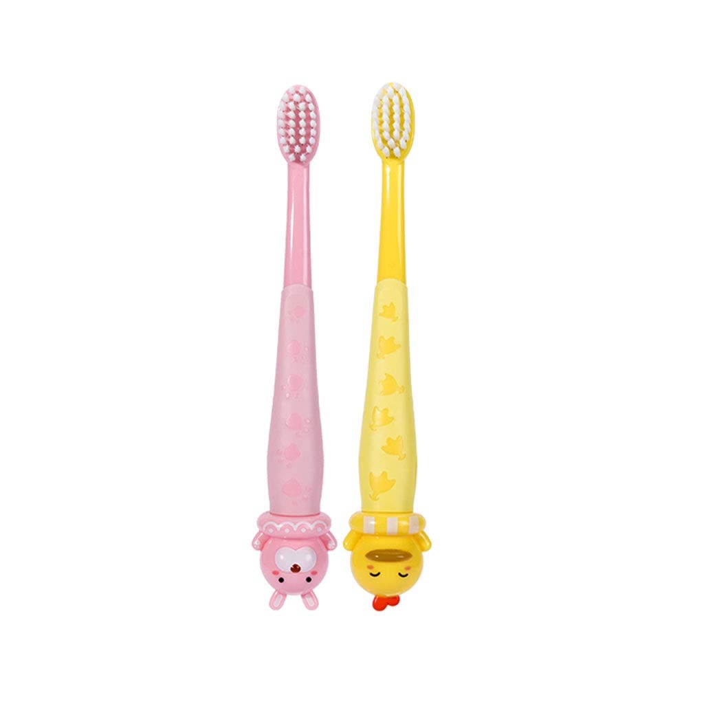 Palmolive Kids Soft Bristle Toothbrush for Children Ages 2-12 - Gentle Manual Toothbrushes for Sensitive Teeth (2-Pack, Pink & Yellow) - Perfect for Daily Brushing at Home & Travel