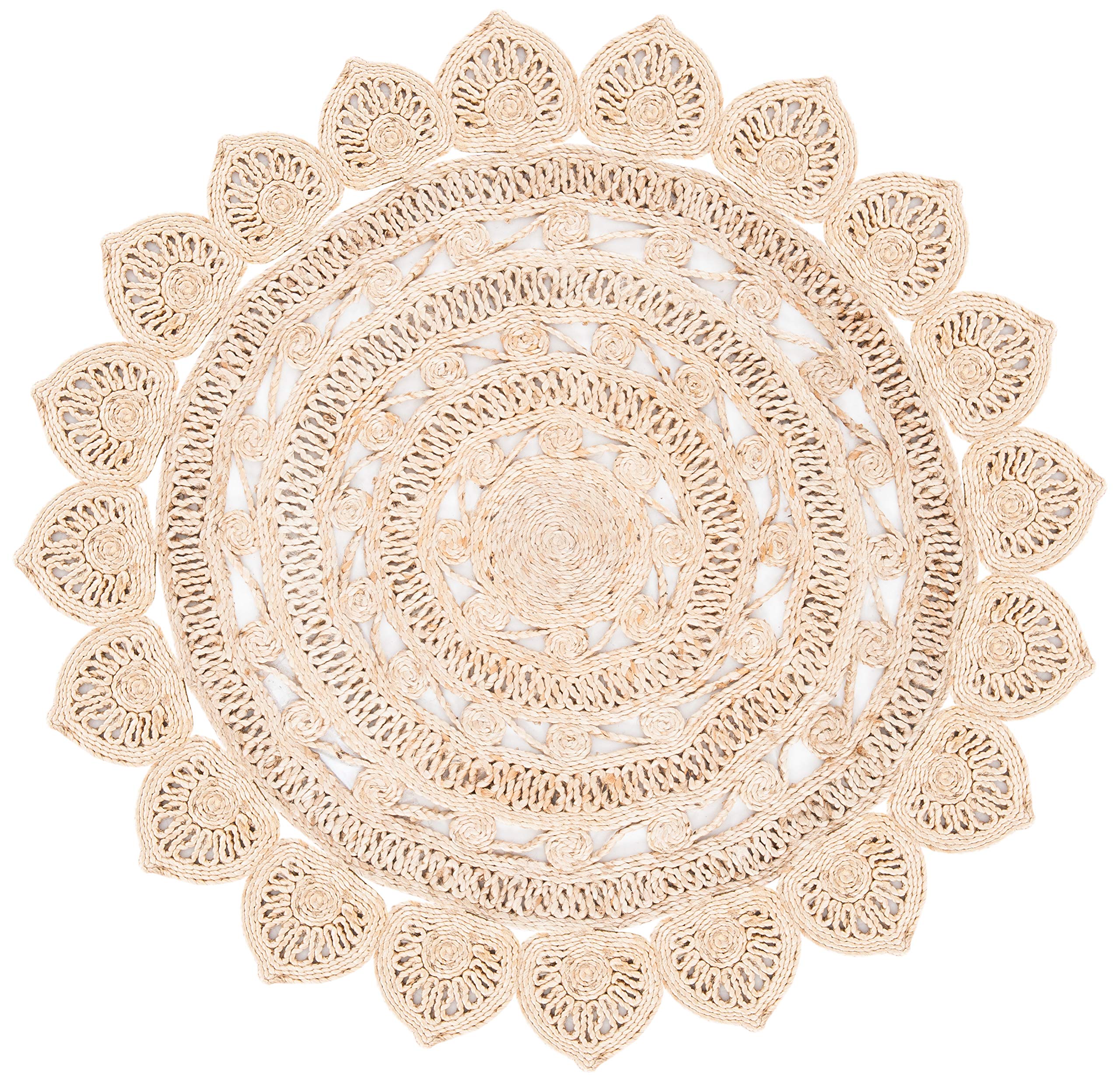 SAFAVIEH Handmade Boho Jute Area Rug 6' Round - Natural Fiber Farmhouse Decor for Living Room, Bedroom & Dining Room