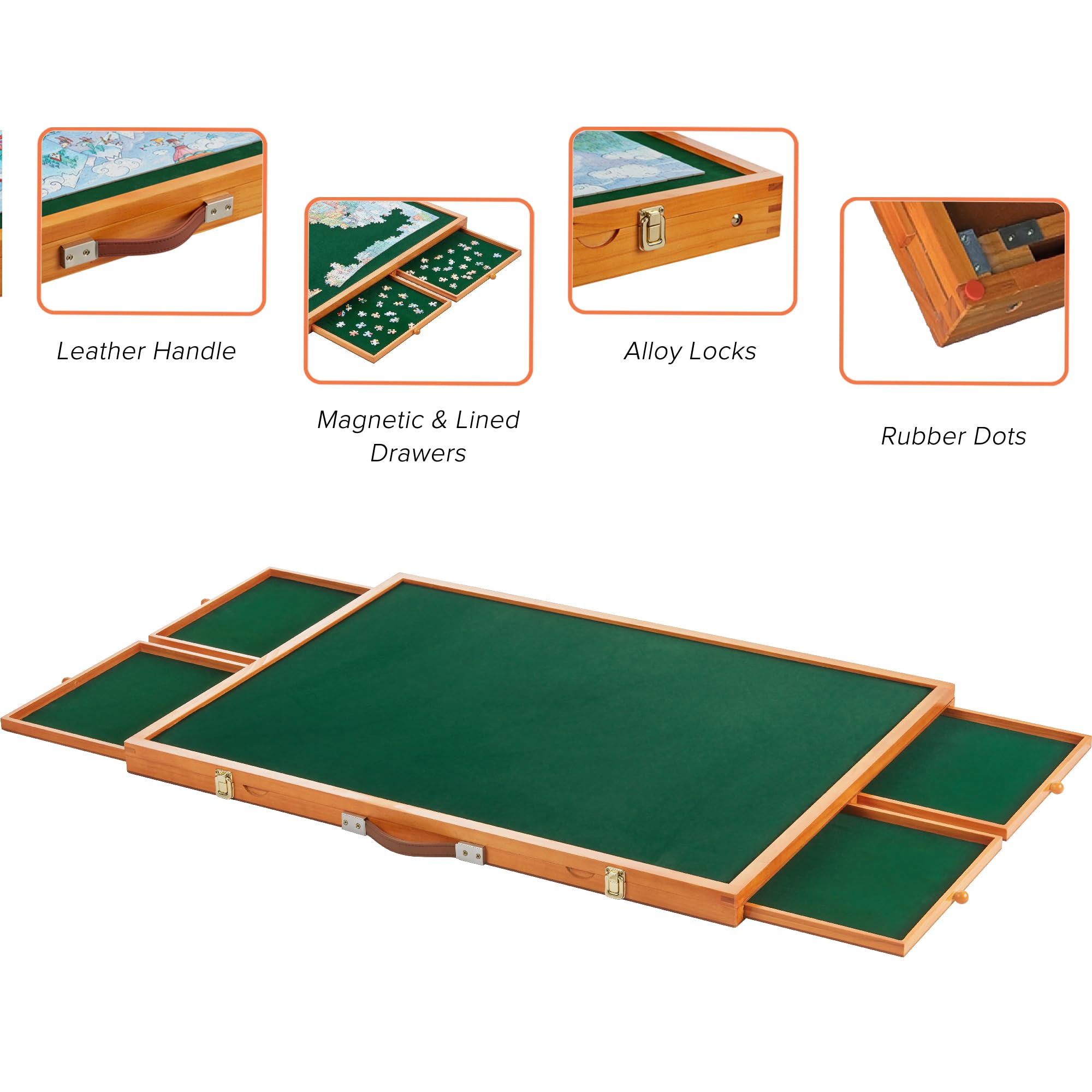 Premium 1500-Piece Wooden Jigsaw Puzzle Board with Storage Drawers & Cover - Adjustable Portable Puzzle Table with Carry Handle & Tilted Easel - Perfect for Adults, Family Game Nights & Home Decor