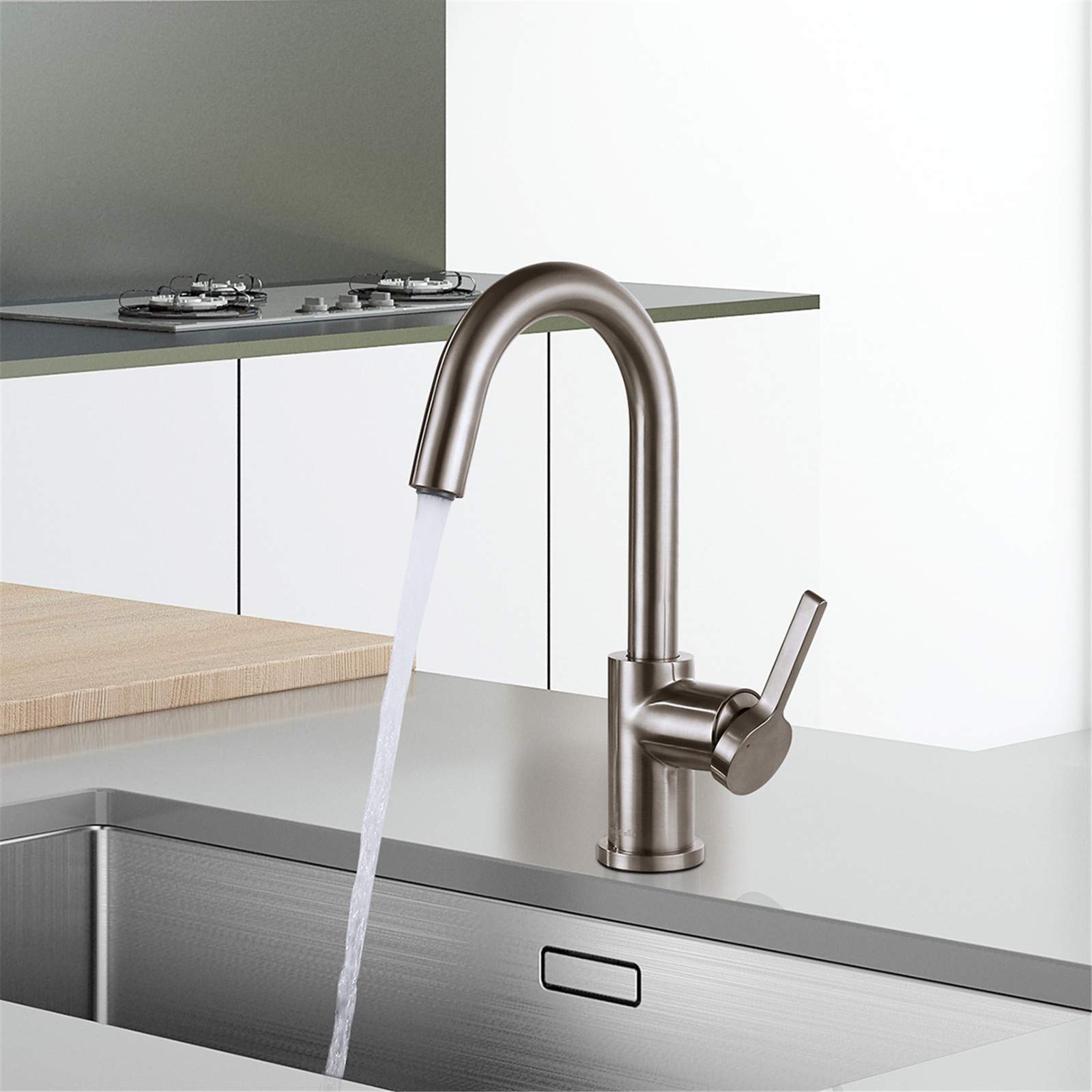 Brushed Nickel Bar Faucet with Built-in Soap Dispenser Set - A1010BN & ASF026BN - Perfect for Kitchen Sink, Wet Bar, and Commercial Use