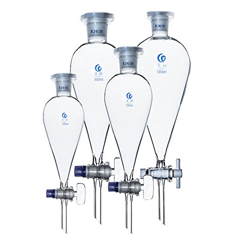 250ml Borosilicate Glass Conical Separatory Funnel with Glass Stopcock & 19/26 Joints - Pear Shape Lab Equipment for Chemistry, Science Experiments & Educational Use