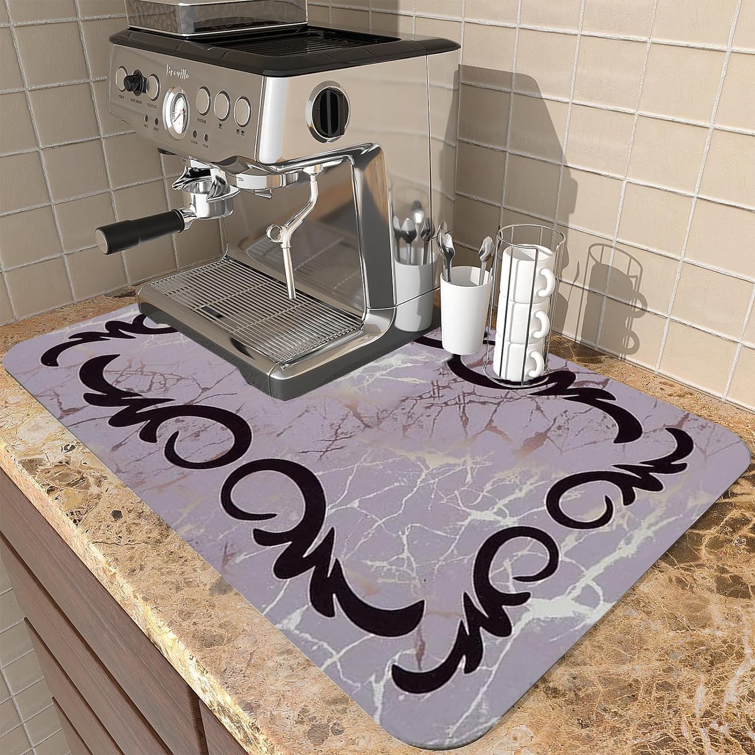 IVAZA Large Absorbent Dish Drying Mat for Kitchen - 30x40cm Non-Slip Silicone Drying Pad for Dishes, Utensils & Cookware - Quick Dry Kitchen Counter Protector (Baby Purple, Pack of 1) - Perfect for Countertops, Sinks & Dish Racks