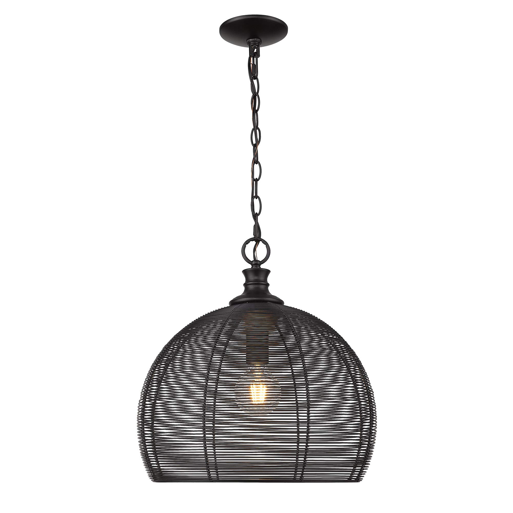Golden 6802-M BLK Transitional One Light Pendant in Black Finish - Modern Ceiling Light for Kitchen Island, Dining Room & Bedroom Decor