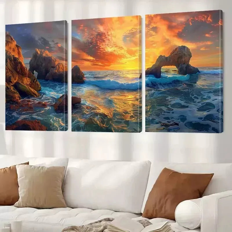 3-Piece Beach & Coconut Trees Wall Art Set - Framed Canvas 50x70cm (20x28in) - High Quality Print - 100% Australian Made - Ready to Hang - Perfect for Living Room, Bedroom & Coastal Home Decor