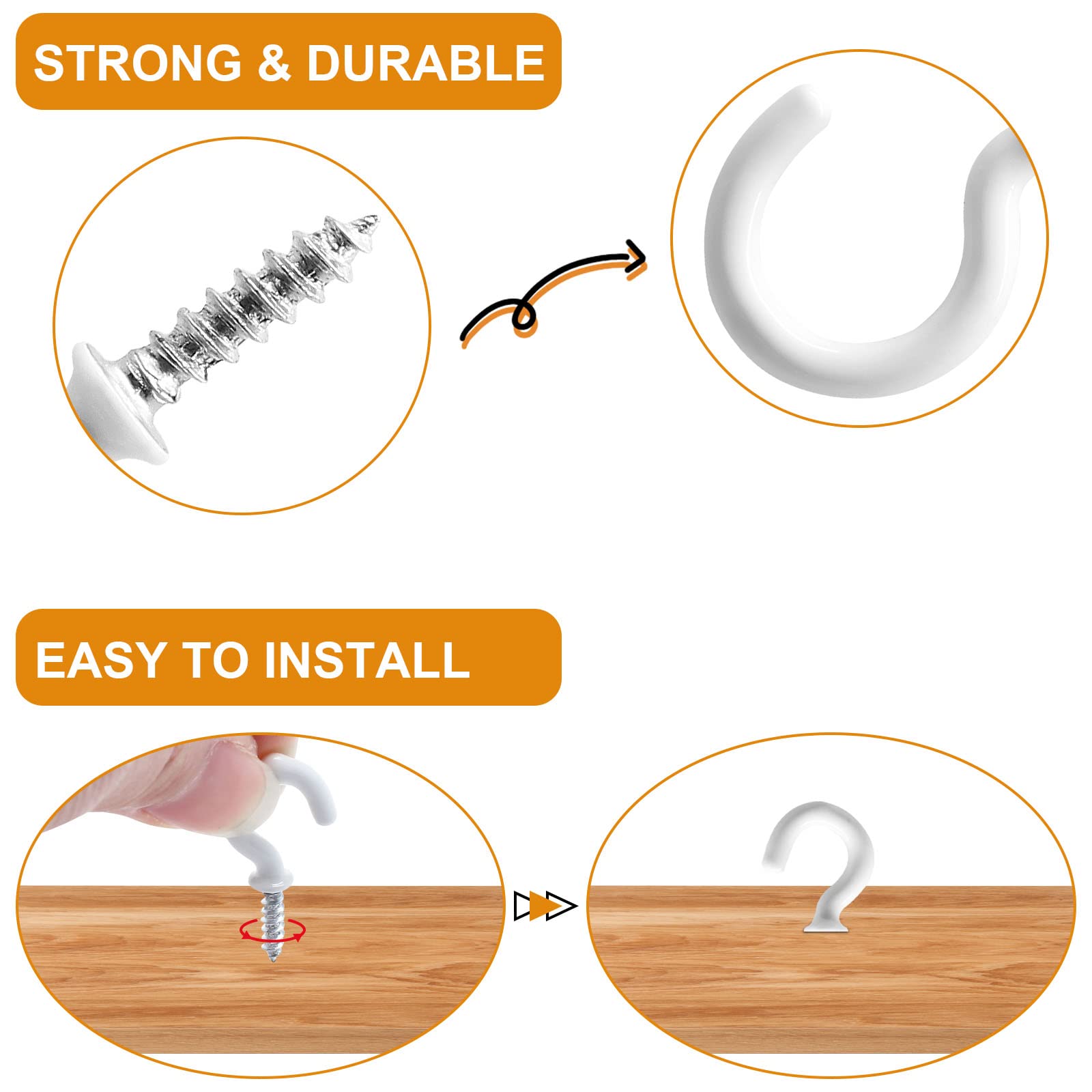 60 Pcs 1 Inch White Ceiling Cup Hooks with Self-Tapping Screws - Heavy Duty Hanging Hooks for Plants, Lights & Home Decor - Perfect for Indoor & Outdoor Use