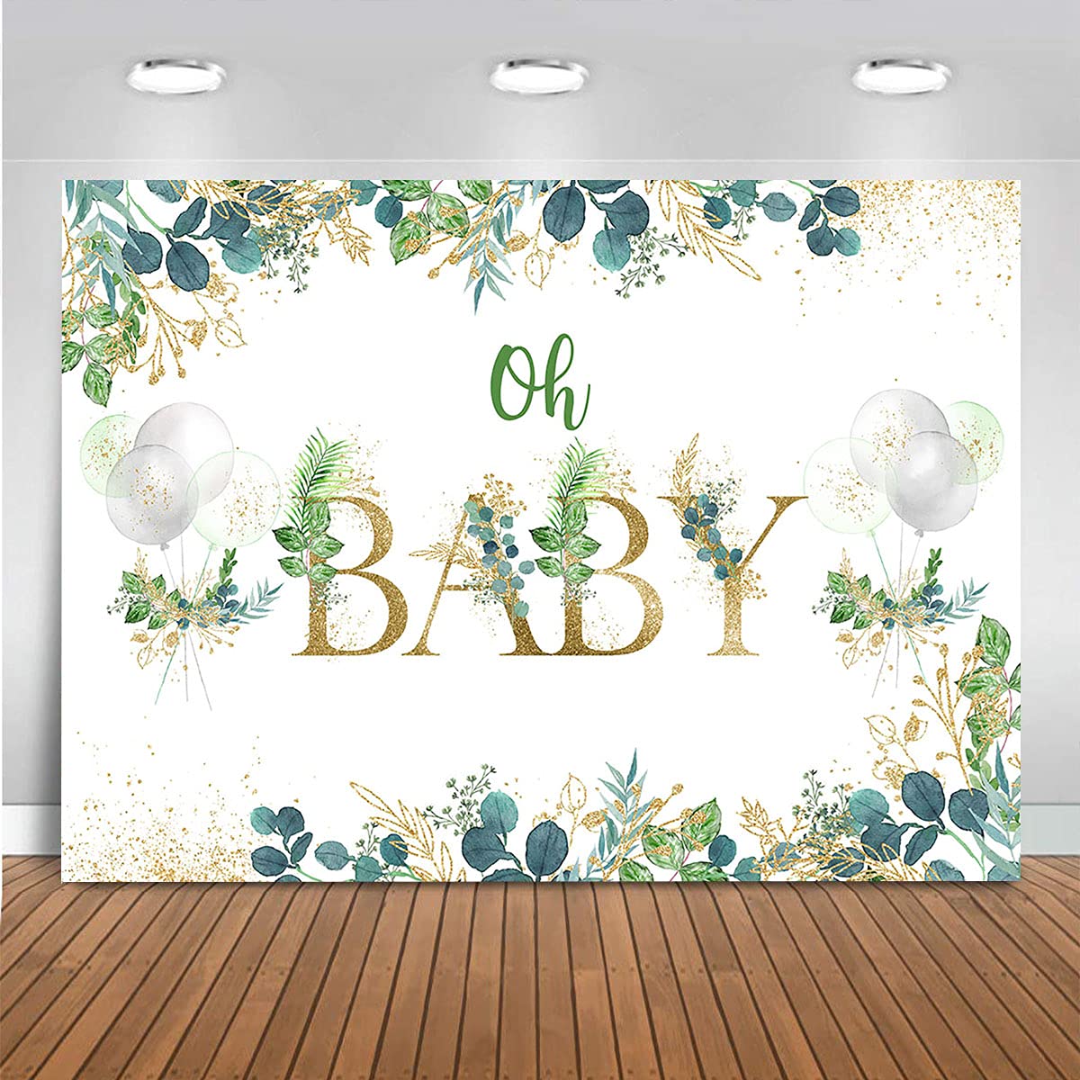 Oh Baby Greenery Backdrop - 8x6ft Vinyl Green Leaves Photography Background for Gender Neutral Baby Shower Decor | Boys & Girls Nursery Decorations | Perfect for Baby Shower Parties, Newborn Photos & Nursery Wall Decor