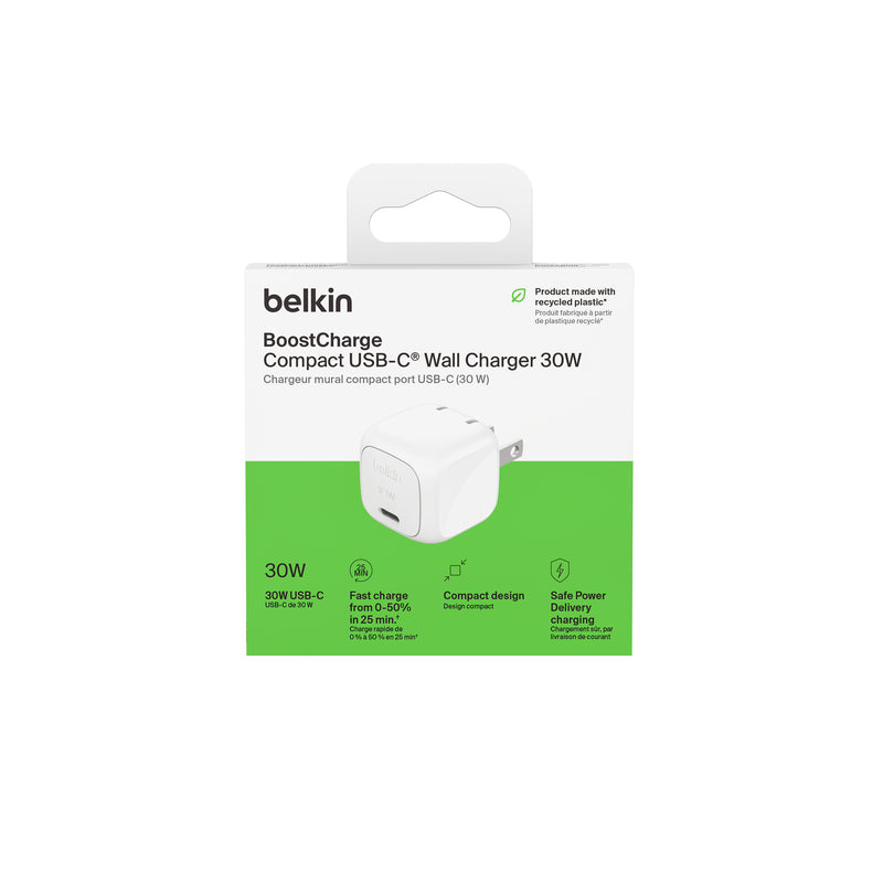 Belkin 30W Wall Adapter - Fast Charging USB-C Power Plug for iPhone, Samsung, Google Pixel - Perfect for Home, Office & Travel Charging