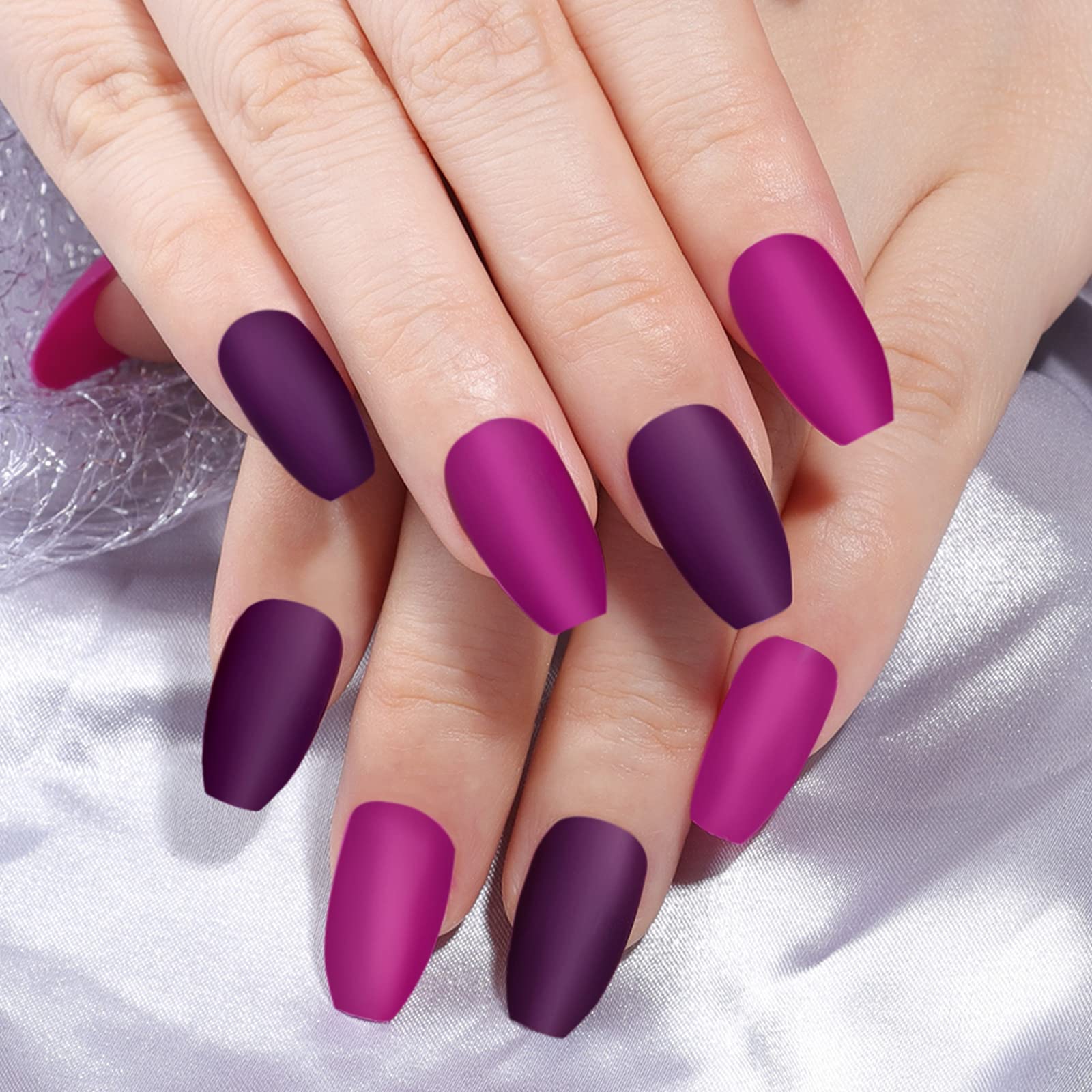 FANDAMEI 24 Pack Matte Press on Nails - Medium Coffin Fake Nails with Glue & Tools for DIY Nail Art at Home