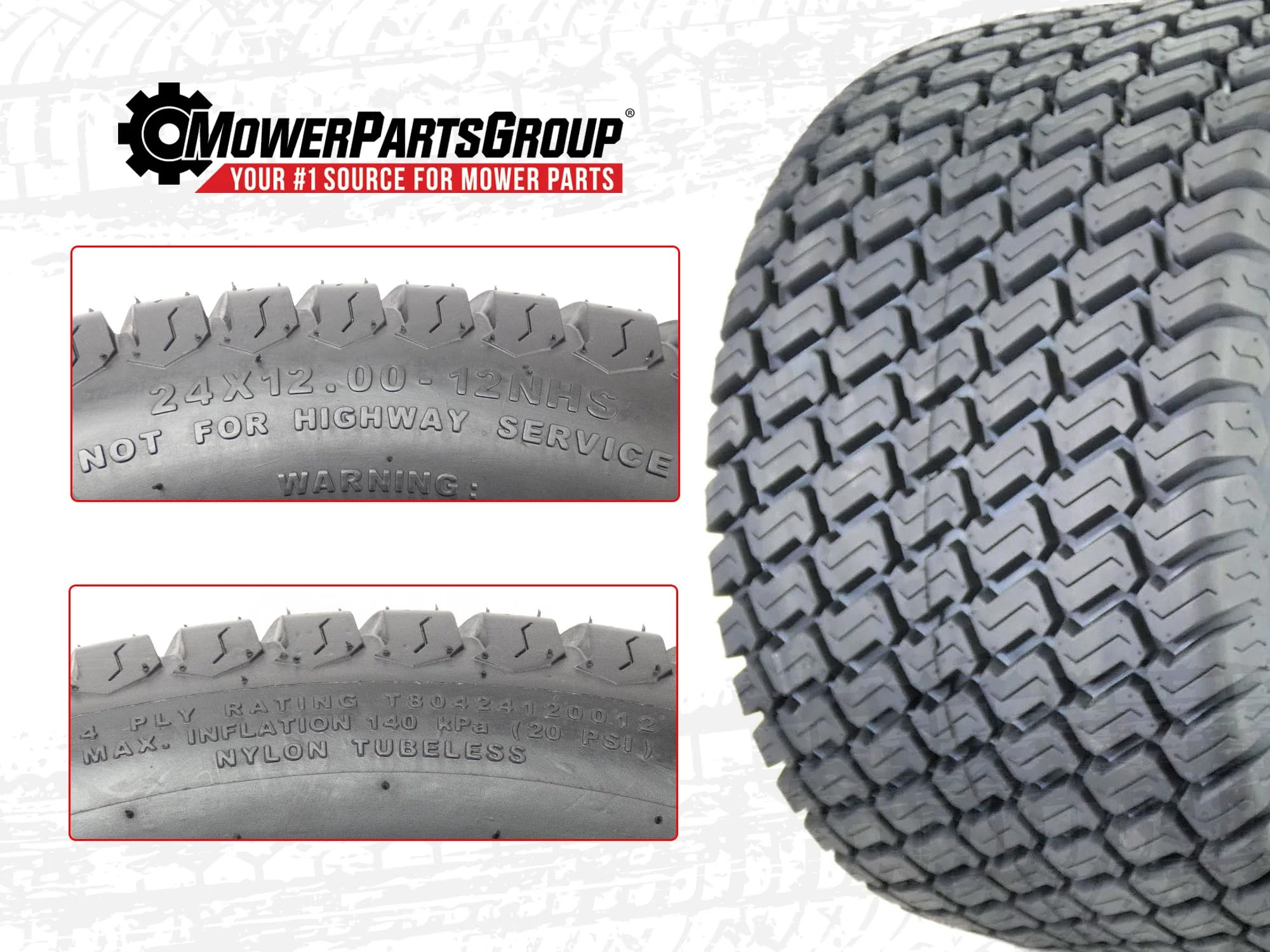 (2 Pack) OTR 24x12.00-12 Grassmaster 4 Ply Tires for Zero Turn Mowers - Heavy Duty Lawn Tractor Tires for Golf Courses, Parks & Large Yards