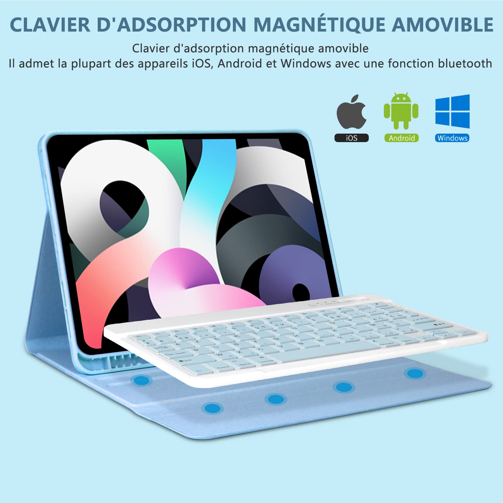 Bluetooth Keyboard Case for iPad Air 5 (2022)/Air 4 (2020)/11-inch (2024) & iPad Pro 11 (2018-2022) - Detachable French Keyboard Cover with Protective Groove | Perfect for Work, Study & Travel Typing