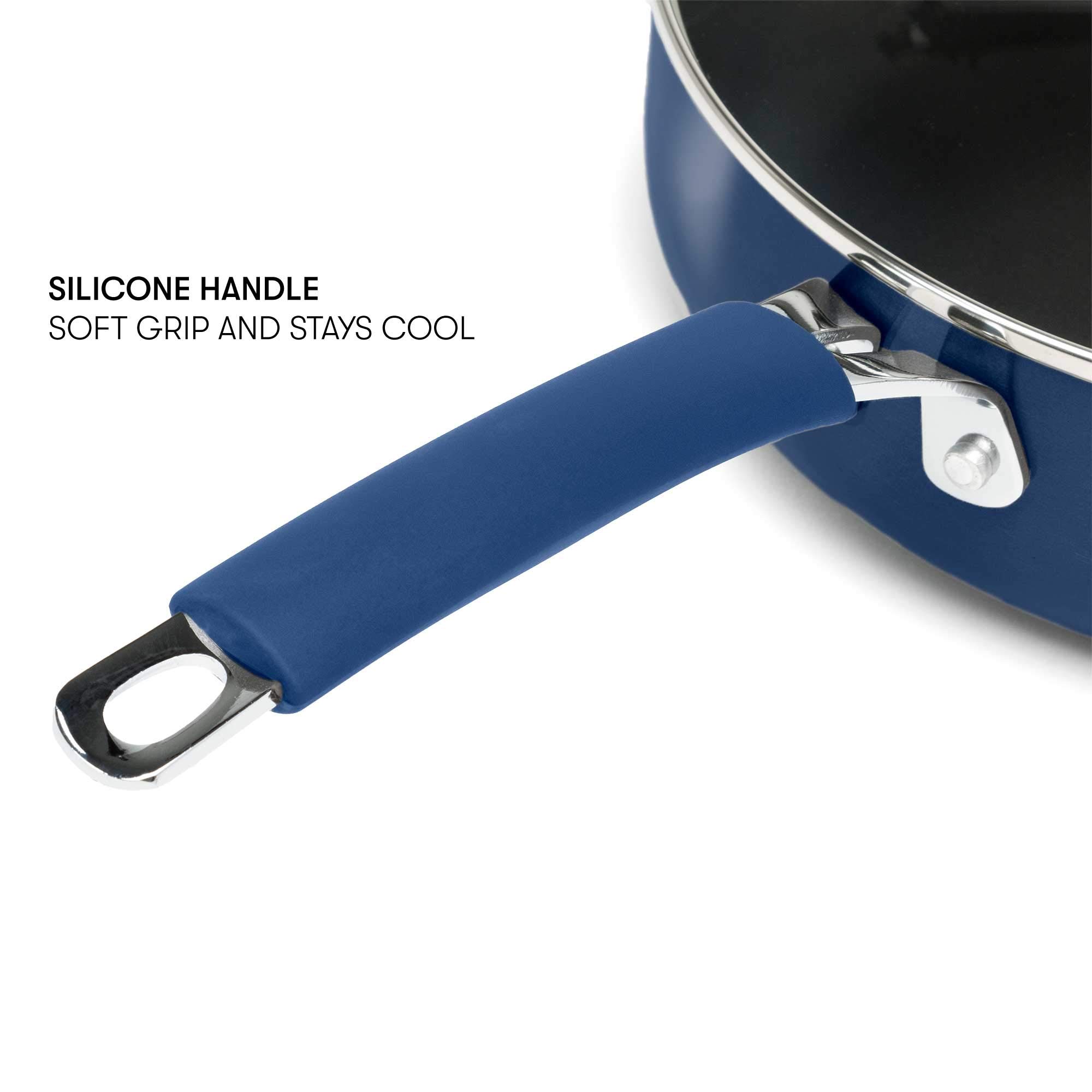 Nonstick Ceramic Deep Cooker - 4-Quart Jumbo Cooker with Scratch-Resistant Coating, Dishwasher Safe & Cool Touch Handle - Perfect for Sauteing, Stewing & Slow Cooking - Even Heating Base for Perfect Meals Every Time - Blue