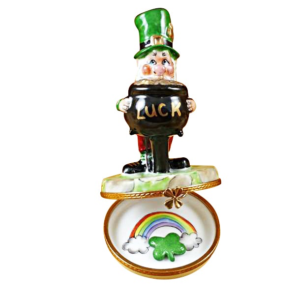 Lucky Leprechaun with Four Leaf Clover Limoges Box - Irish Good Luck Charm for St. Patrick's Day Decor & Gift Giving