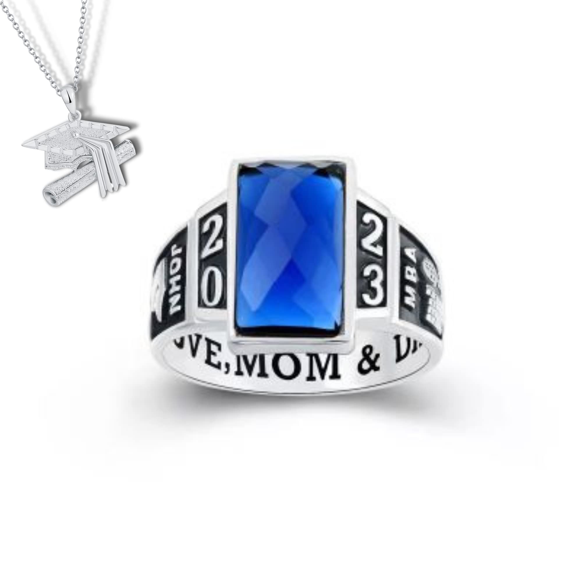 Authentic PJM Mementos USA Premium Class Ring for Men - 925 Sterling Silver or 10KT Gold Checkerboard Collection - Custom High School & College Graduation Ring - Perfect Graduation Gift for Him | Ideal for Commencement Ceremonies, Alumni Events & Special Milestones