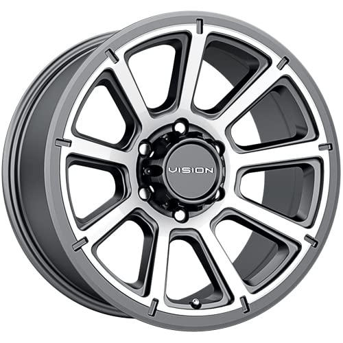 Vision 353 TURBINE Custom Wheel - 20x9 Size, 18 Offset, 6x135 Bolt Pattern, 87.1mm Hub - Gunmetal with Machined Face Rim - Perfect for Ford F150, Chevy Silverado & Ram 1500 Truck Upgrades & Off-Road Adventures