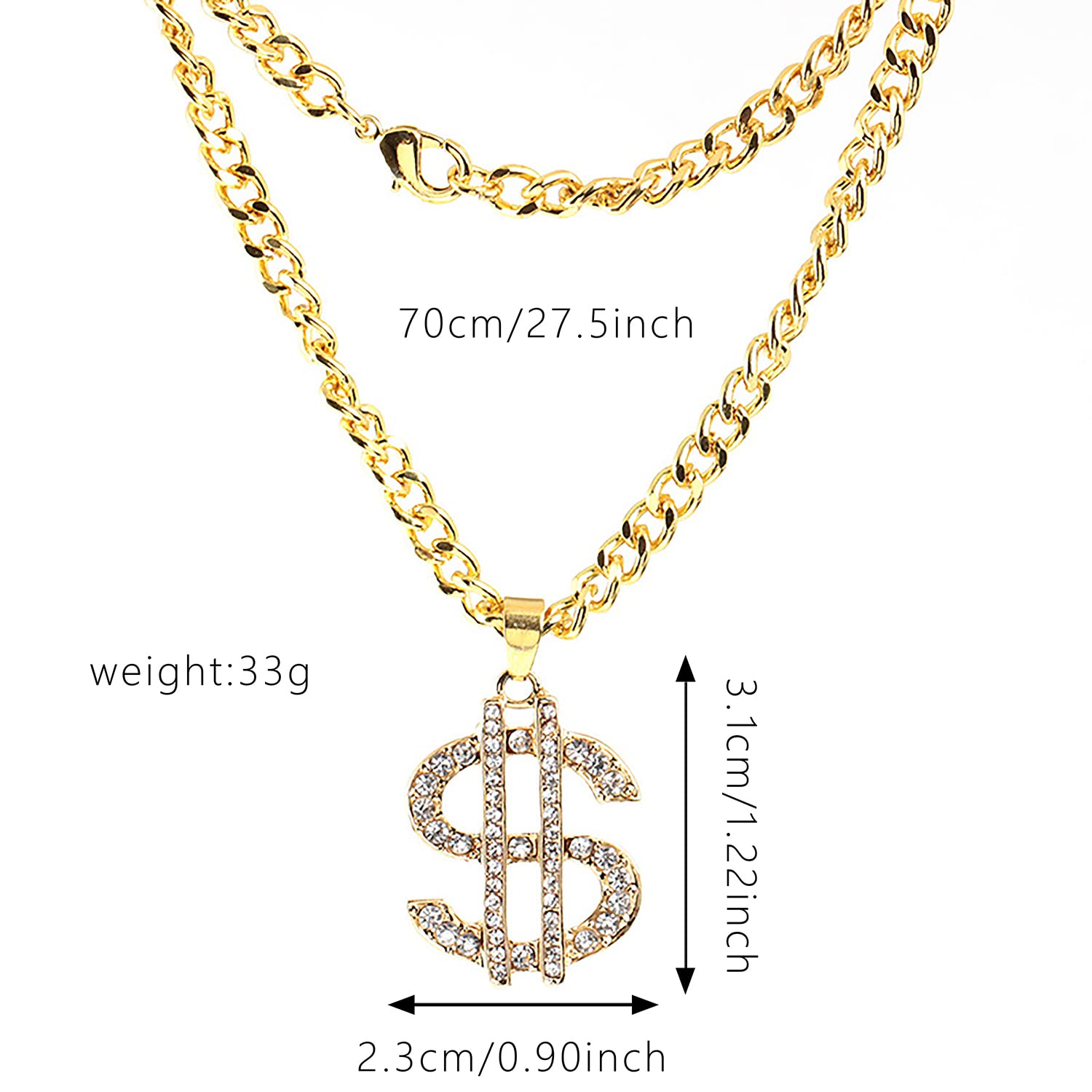 Gold Plated Dollar Sign Pendant Necklace for Men & Women - Hip Hop Rhinestone Chain Jewelry - Perfect for Parties, Gifts & Streetwear Fashion