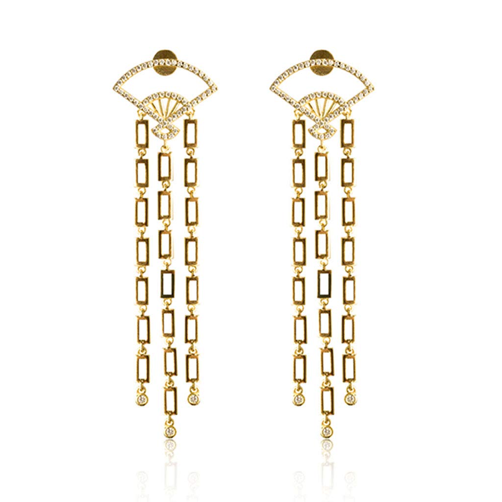 925 Silver Fan Tassel Earrings for Women - Handcrafted Drop Dangle Hoop Earrings with Gift Box | Elegant Ball Clip-Ons & Cuff Wraps (Gold, 20-70mm) - Perfect for Parties, Weddings & Special Occasions