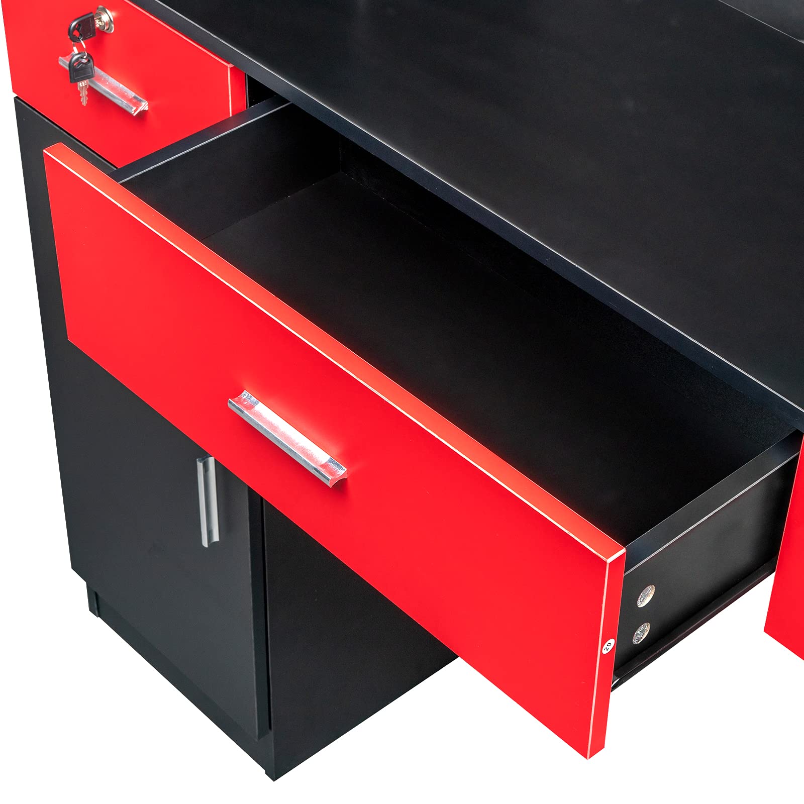 HOMVENT Wall Mount Salon Station Table - 3-Tier Hair Styling Cabinet with 2 Drawers & Hair Dryer Holder - Professional Beauty Salon Storage Organizer for Barbers & Stylists (Black & Red) - Perfect for Salon, Spa, Home Beauty Stations & Barber Shops