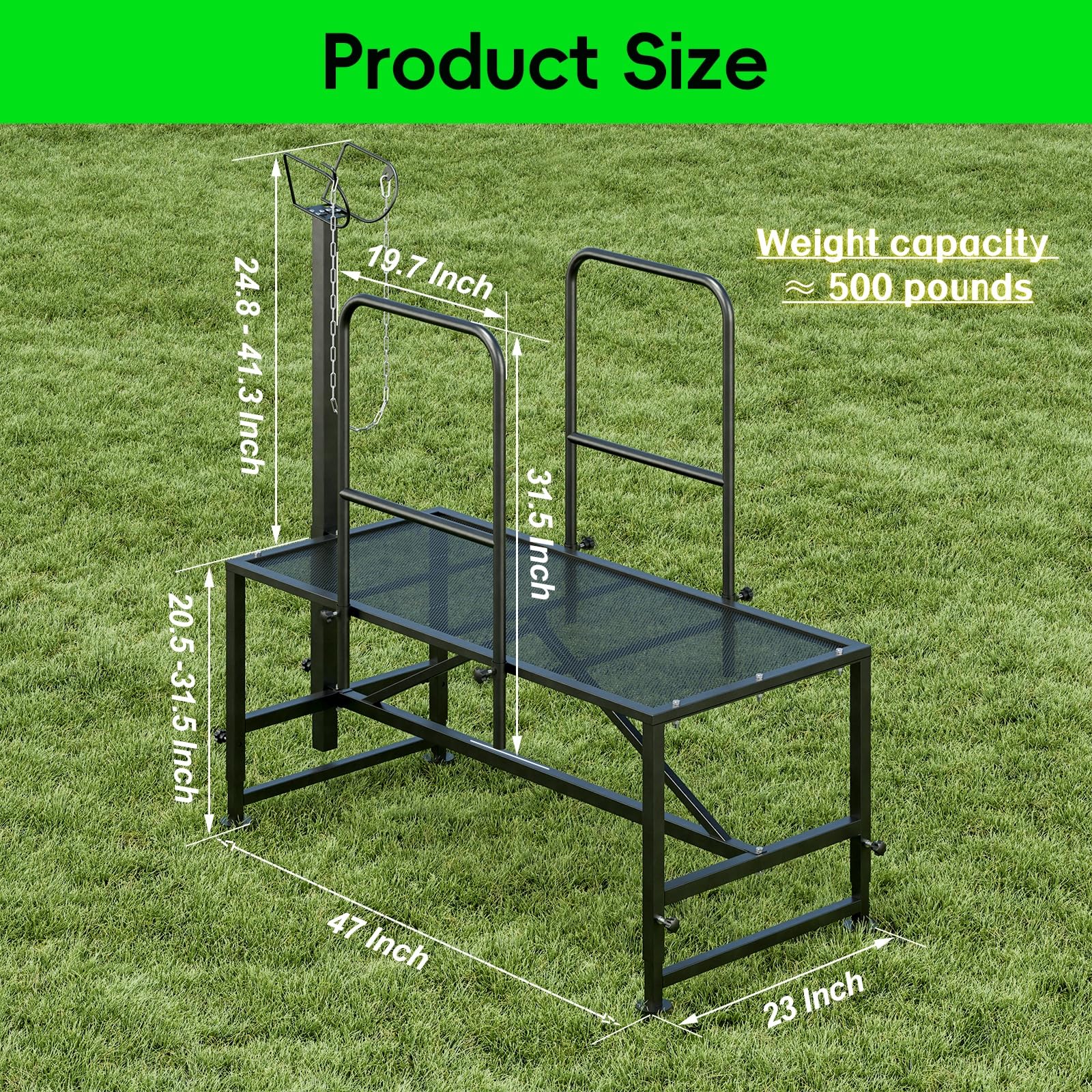Heavy Duty Adjustable Metal Goat Milking Stand with Railings & Headpiece - Livestock Grooming Stand for Sheep, Goats - Perfect for Hoof Trimming, Milking & Veterinary Care (Black)