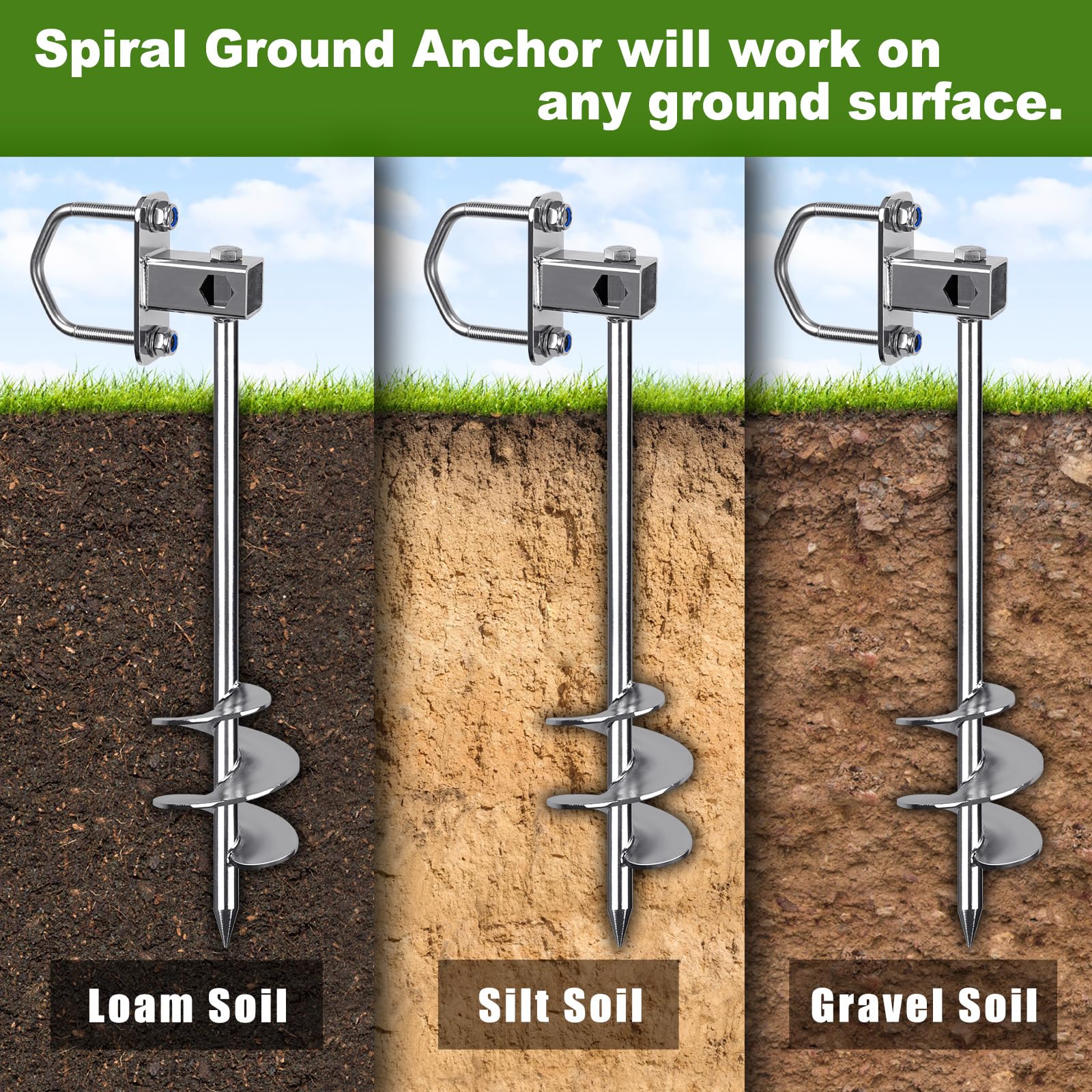Multi-Purpose Screw-In Ground Anchors - Heavy Duty Fully Welded Trampoline Anchors & Mobile Home Anchors | Earth Anchors for Sheds, Swing Sets, Carports & Animal Enclosures | Perfect for Outdoor Safety & Securing Play Equipment