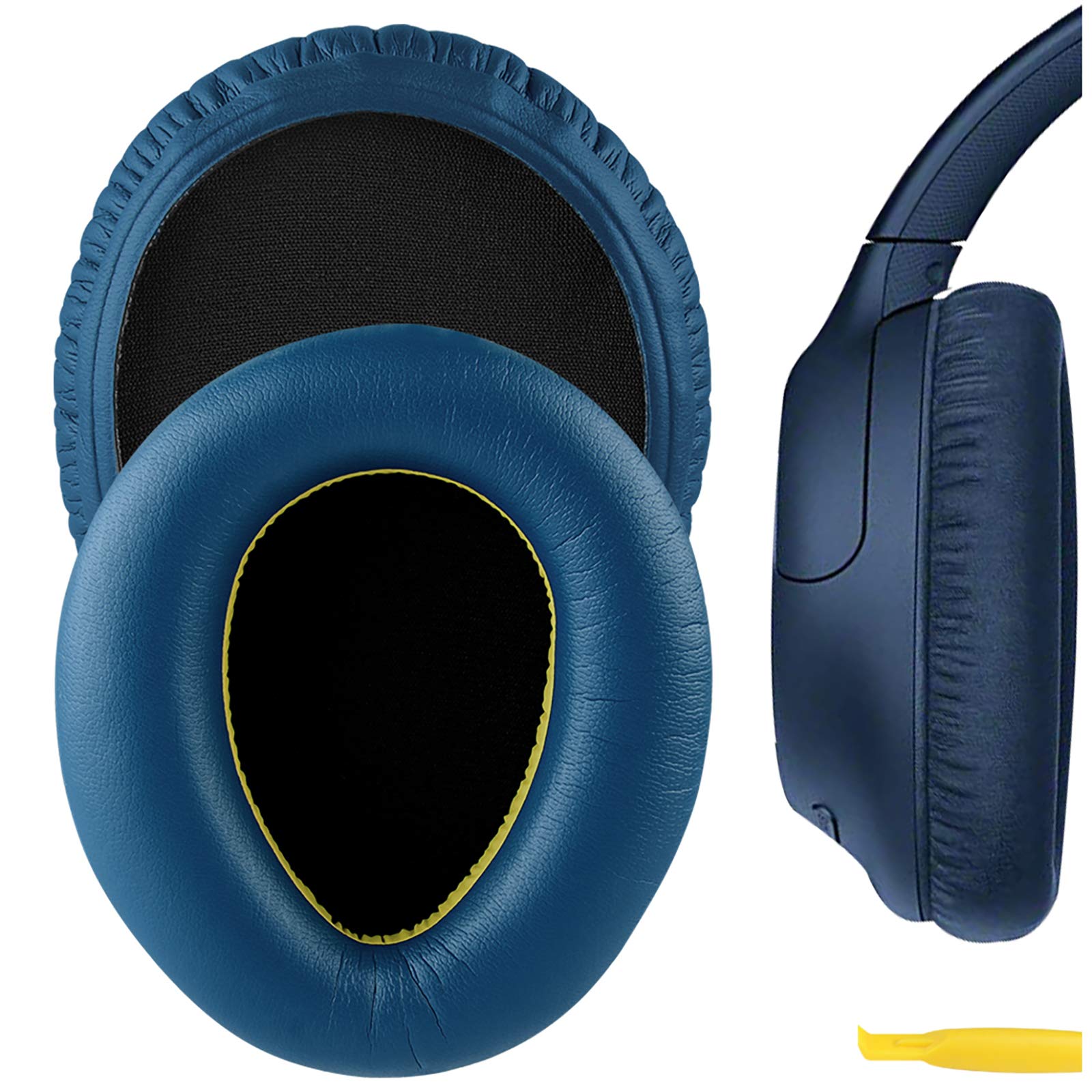 Geekria QuickFit Protein Leather Replacement Ear Pads for Sony WH-CH700N & WH-CH710N Headphones - Premium Comfort Ear Cushions & Earpads for Noise Isolation (Blue) - Perfect for Gaming, Travel & Office Use
