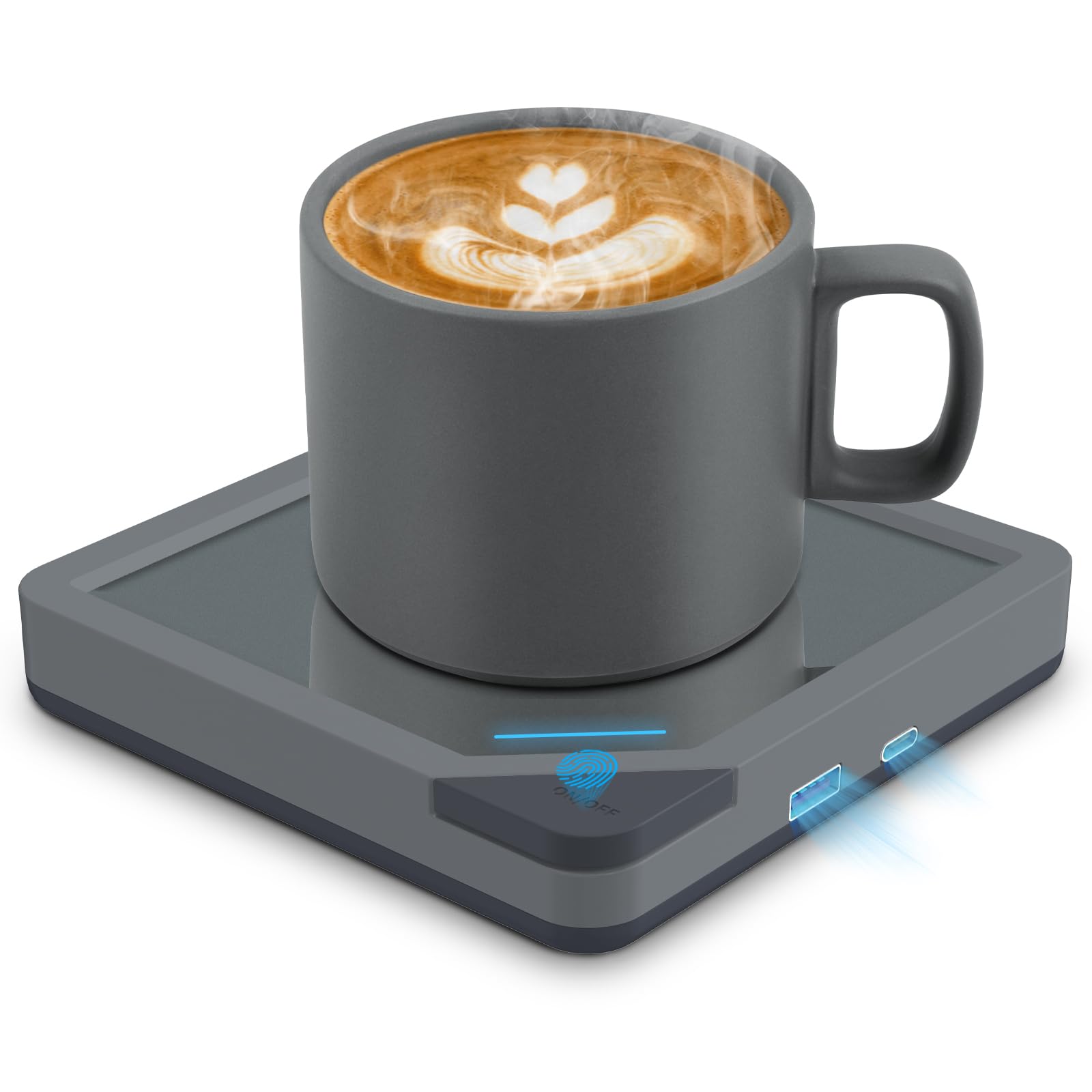 USB Coffee Mug Warmer with Auto Shut Off - Smart Electric Coffee Cup Heater for Desk, Home & Office - Perfect for Keeping Coffee, Tea & Hot Beverages Warm (Gray Set)