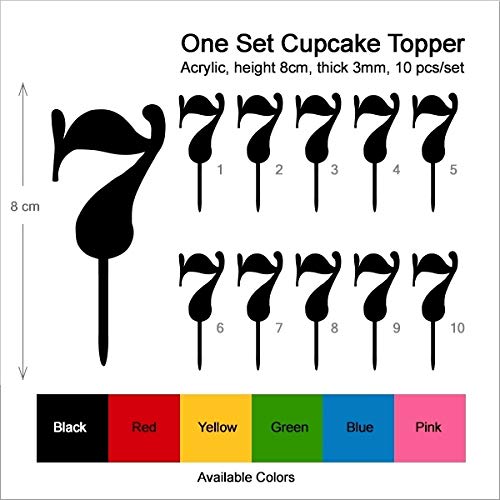 Lucky Number 7 Silhouette Acrylic Cupcake Toppers - 10pcs Wedding Birthday Party Decorations for Anniversary, Baby Shower & Special Events