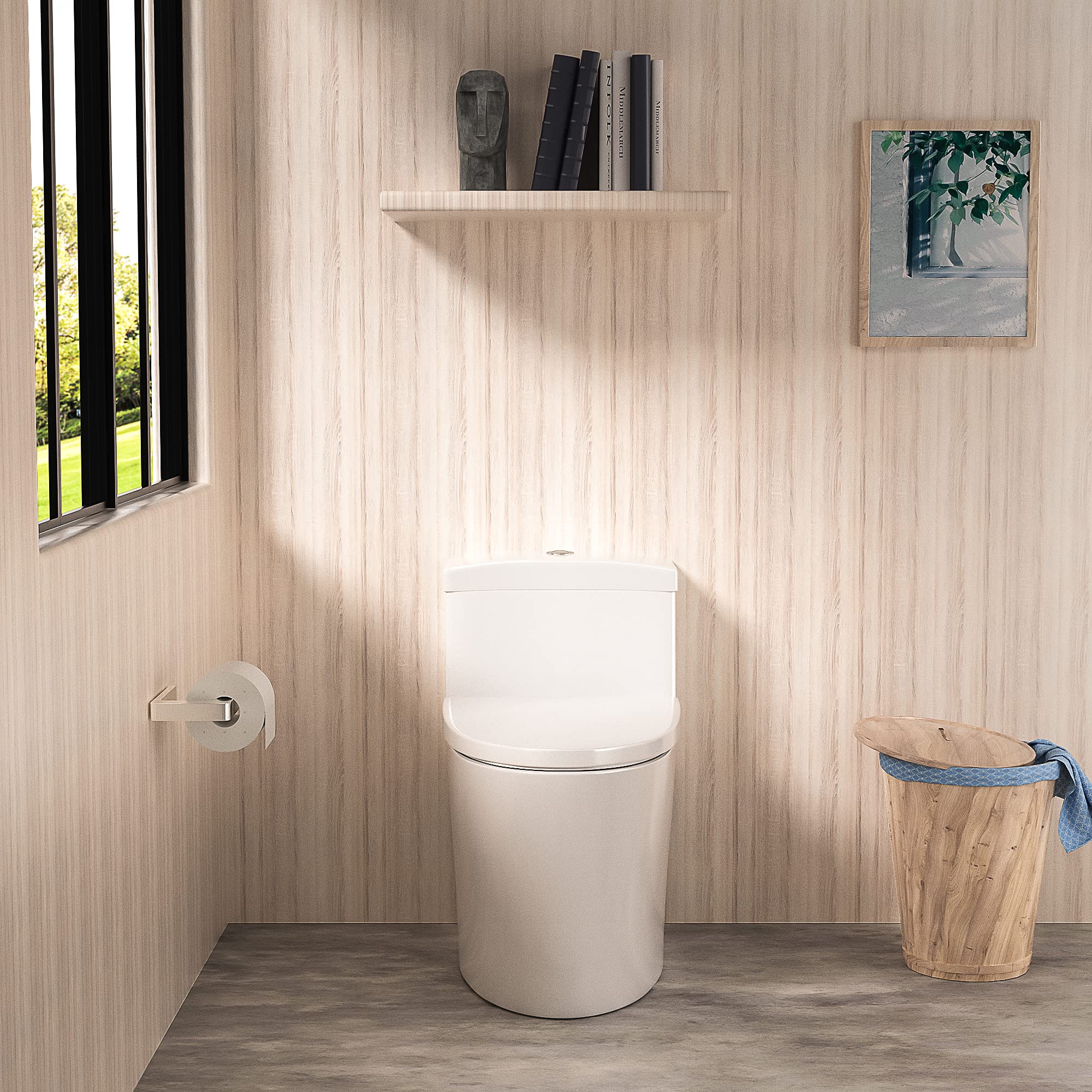 Sarlai One Piece Toilet - Comfort Height Dual Flush Elongated White Ceramic Modern Bathroom Toilet with Soft Seat, 12