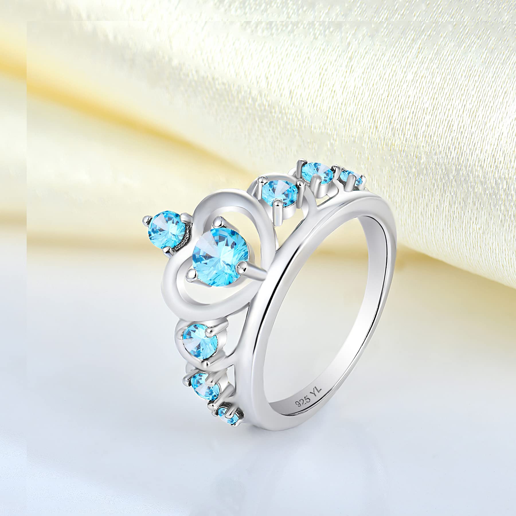 YL 925 Sterling Silver Heart Crown Engagement Ring - Queen Birthstone Jewelry for Women, Anniversary & Wedding Gift - Perfect for Proposals, Bridal Sets & Special Occasions