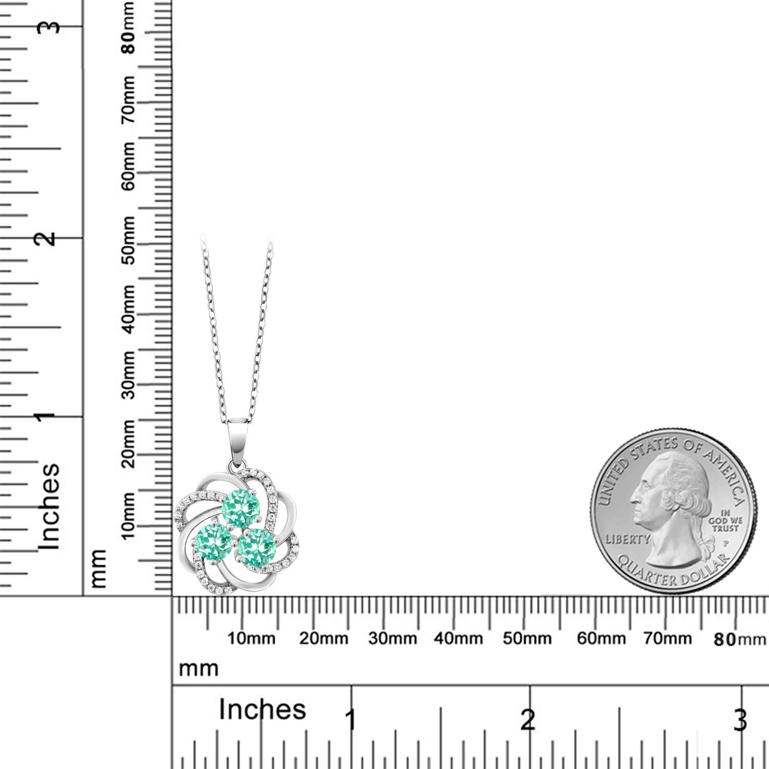 925 Sterling Silver Gemstone Birthstone Pendant Necklace for Women | Triple Round 5MM Gemstones with 1MM Accents | Floral Swirl Halo Design | Fine Jewelry Gift for Mom, Wife, Her | 18