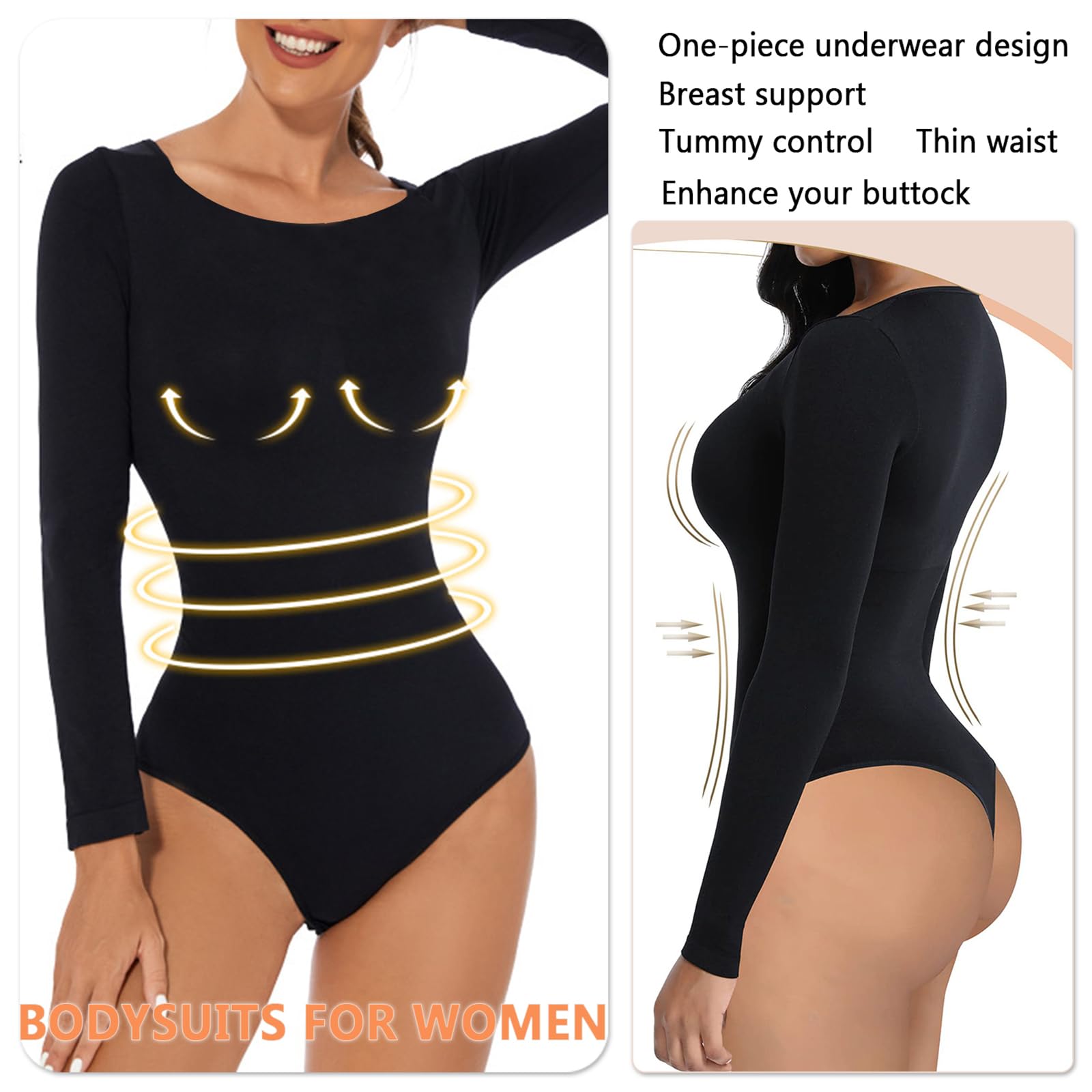 Women's Tummy Control Bodysuit - Seamless Round Neck Stretch Body Shaper Top for Slimming & Shapewear | Perfect for Layering, Everyday Wear & Special Occasions